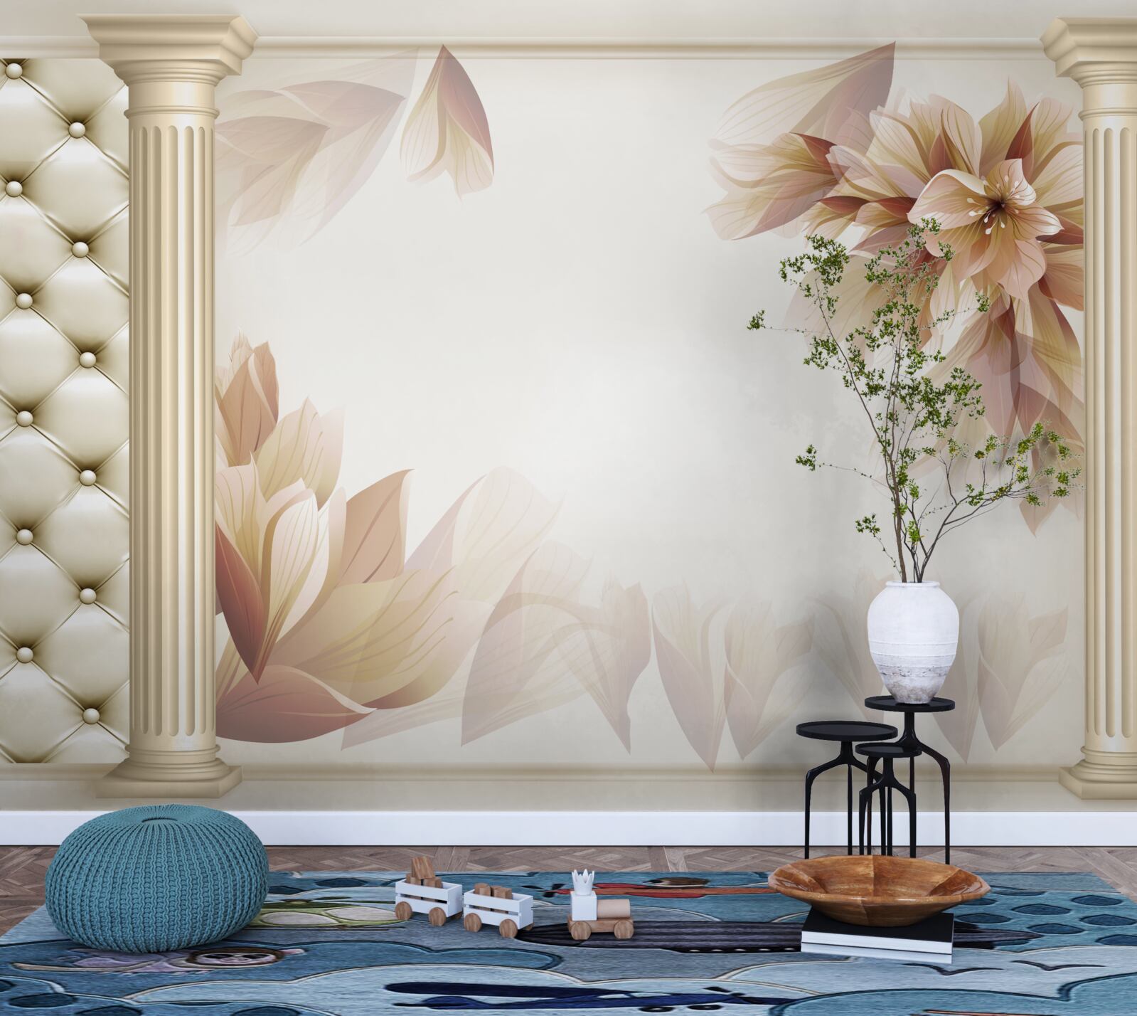 Fototapeta kvety rastú v blízkosti vysokých stĺpov