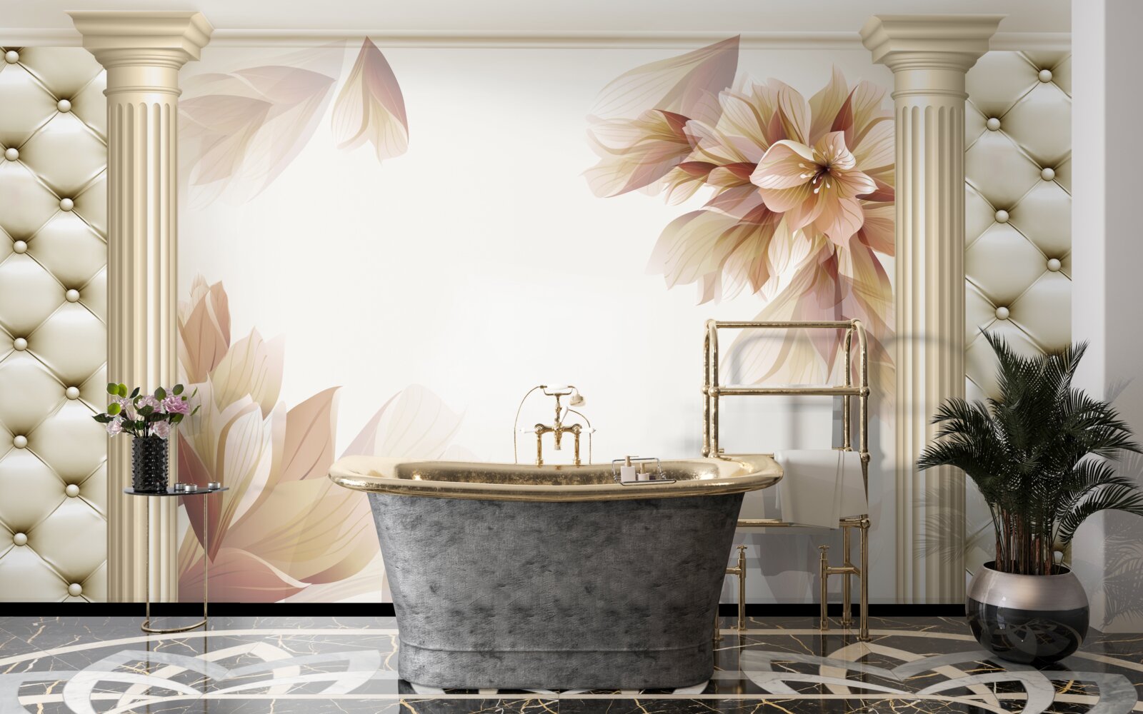 Fototapeta kvety rastú v blízkosti vysokých stĺpov