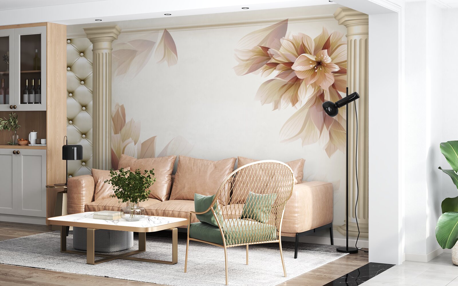 Fototapeta kvety rastú v blízkosti vysokých stĺpov