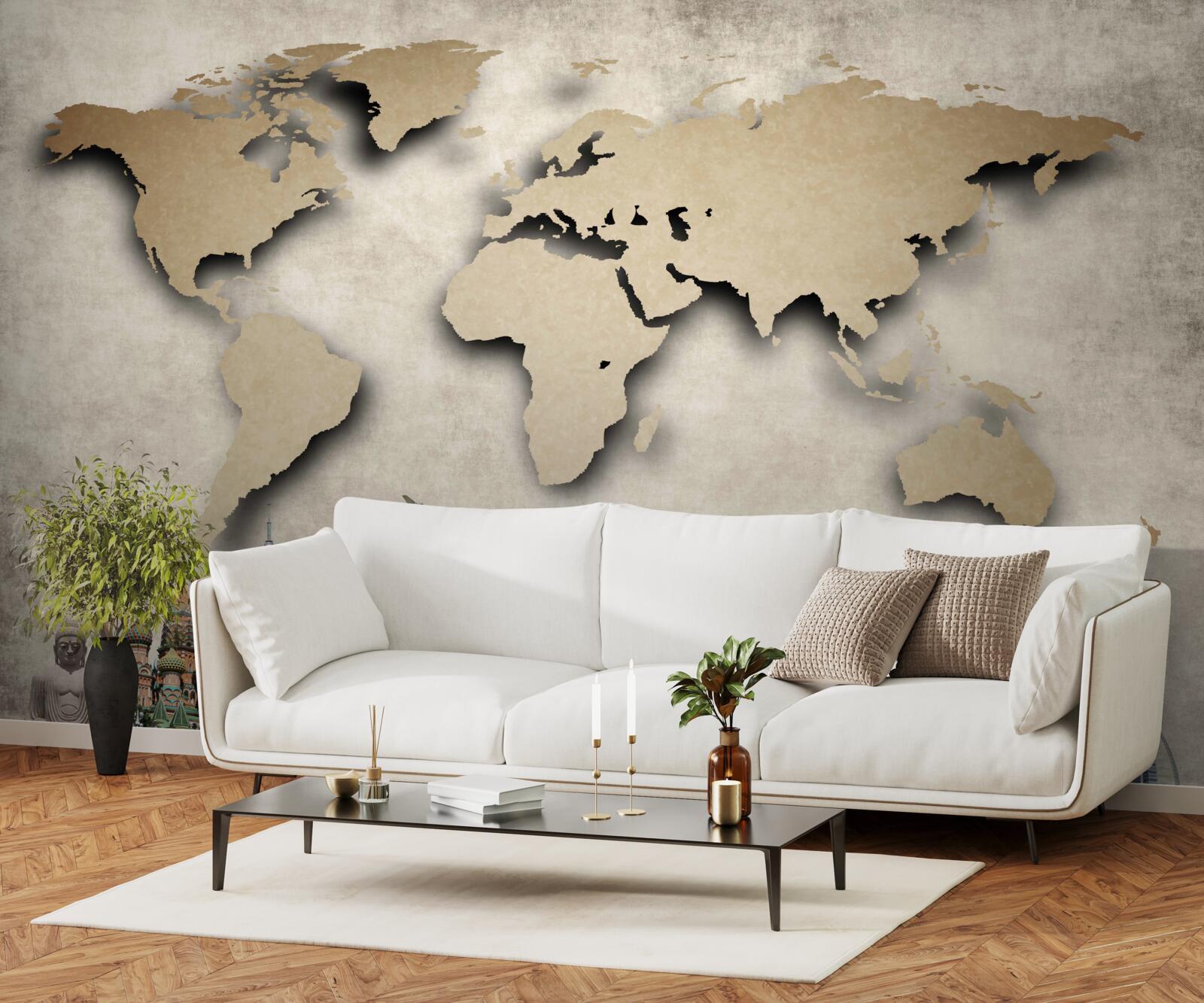 Fototapeta mapa sveta a hlavné zaujímavé mesto