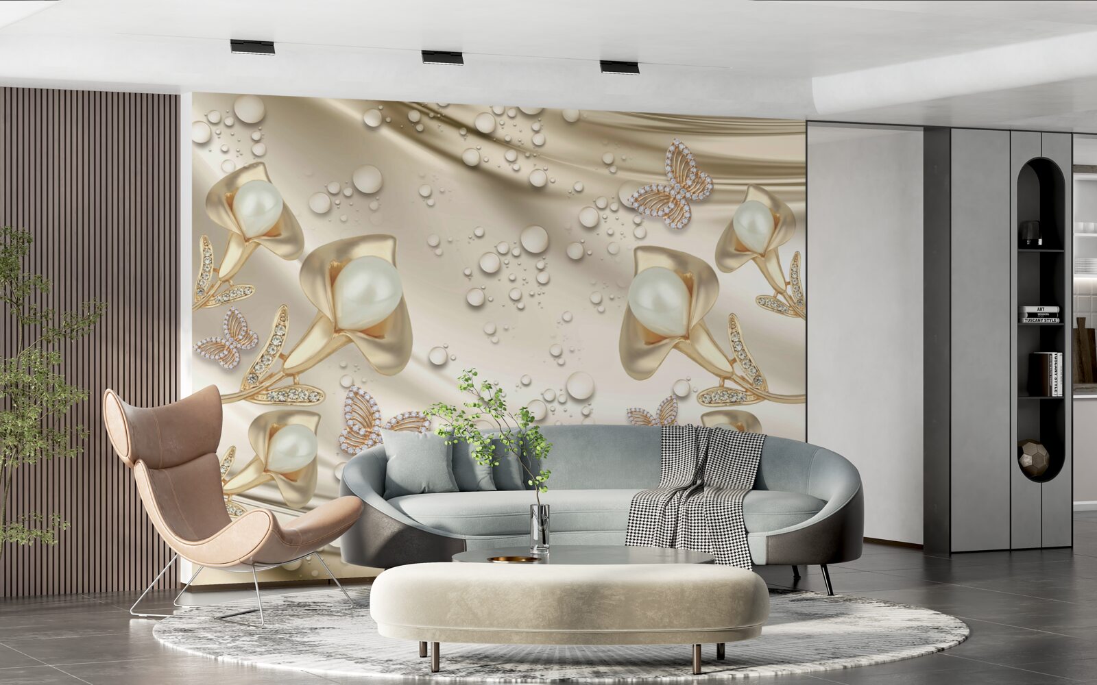 Fototapeta perly v zlatom usadzovanie s drahými kameňmi na hodvábnej nite