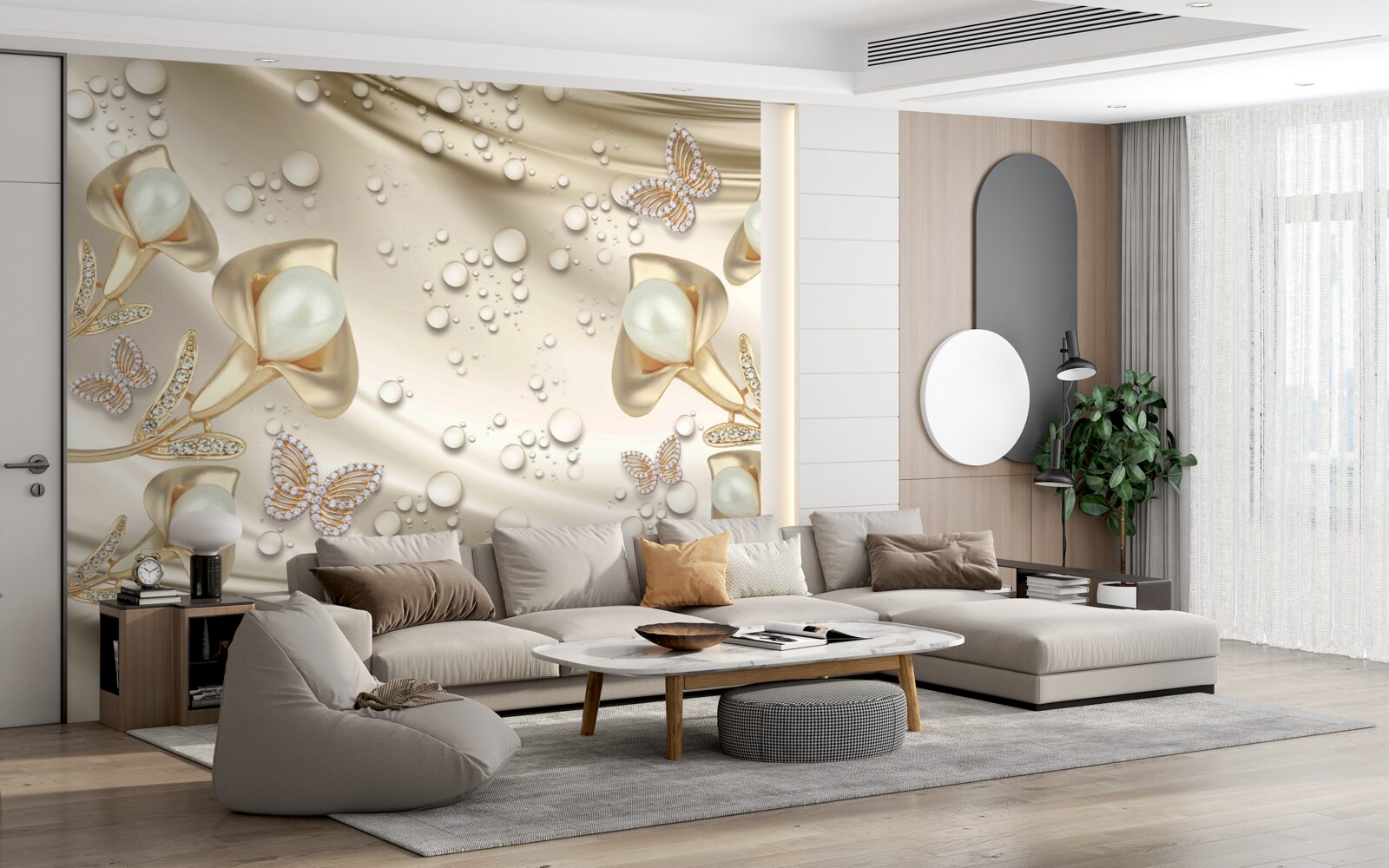 Fototapeta perly v zlatom usadzovanie s drahými kameňmi na hodvábnej nite