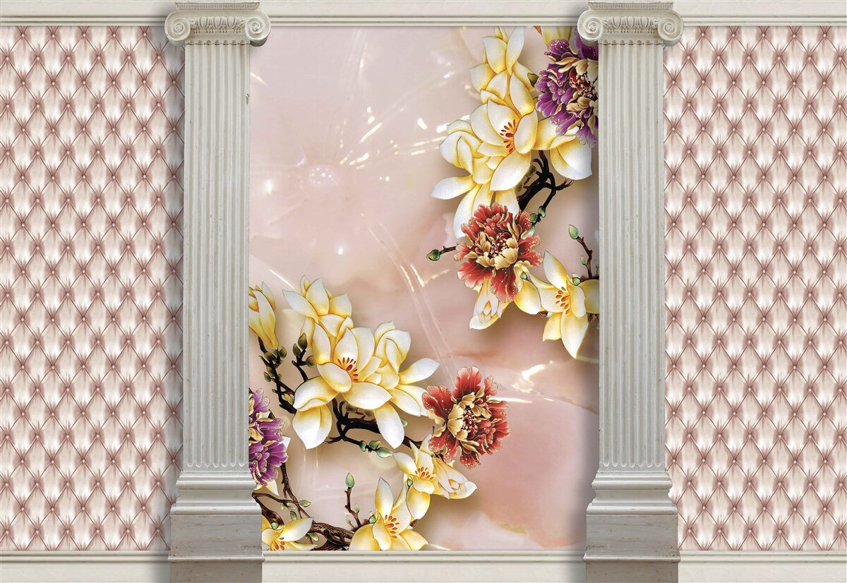 Fototapeta staré vysoké oblúky a zlaté kvety