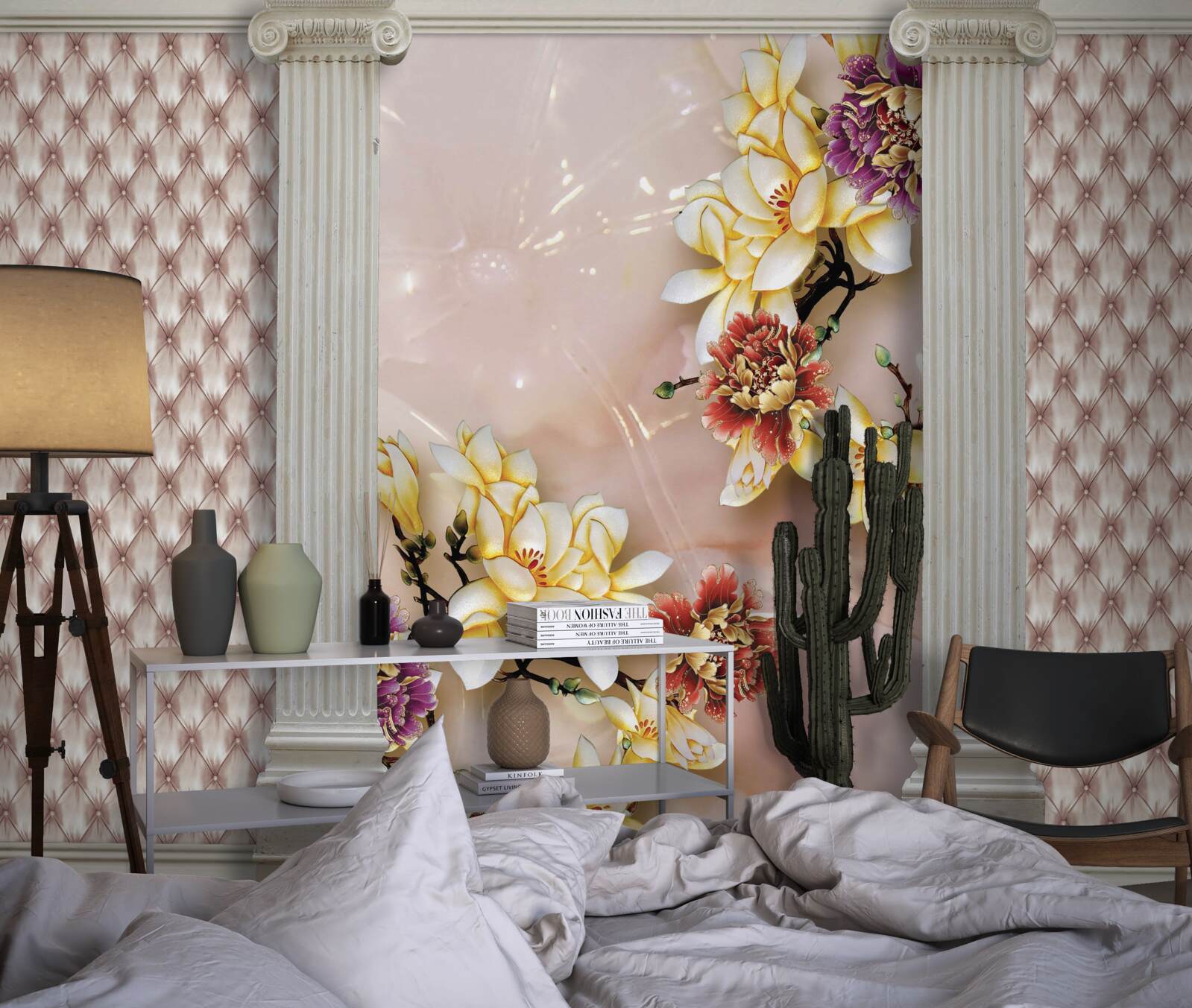 Fototapeta staré vysoké oblúky a zlaté kvety