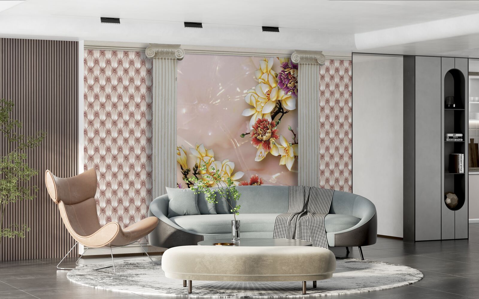 Fototapeta staré vysoké oblúky a zlaté kvety