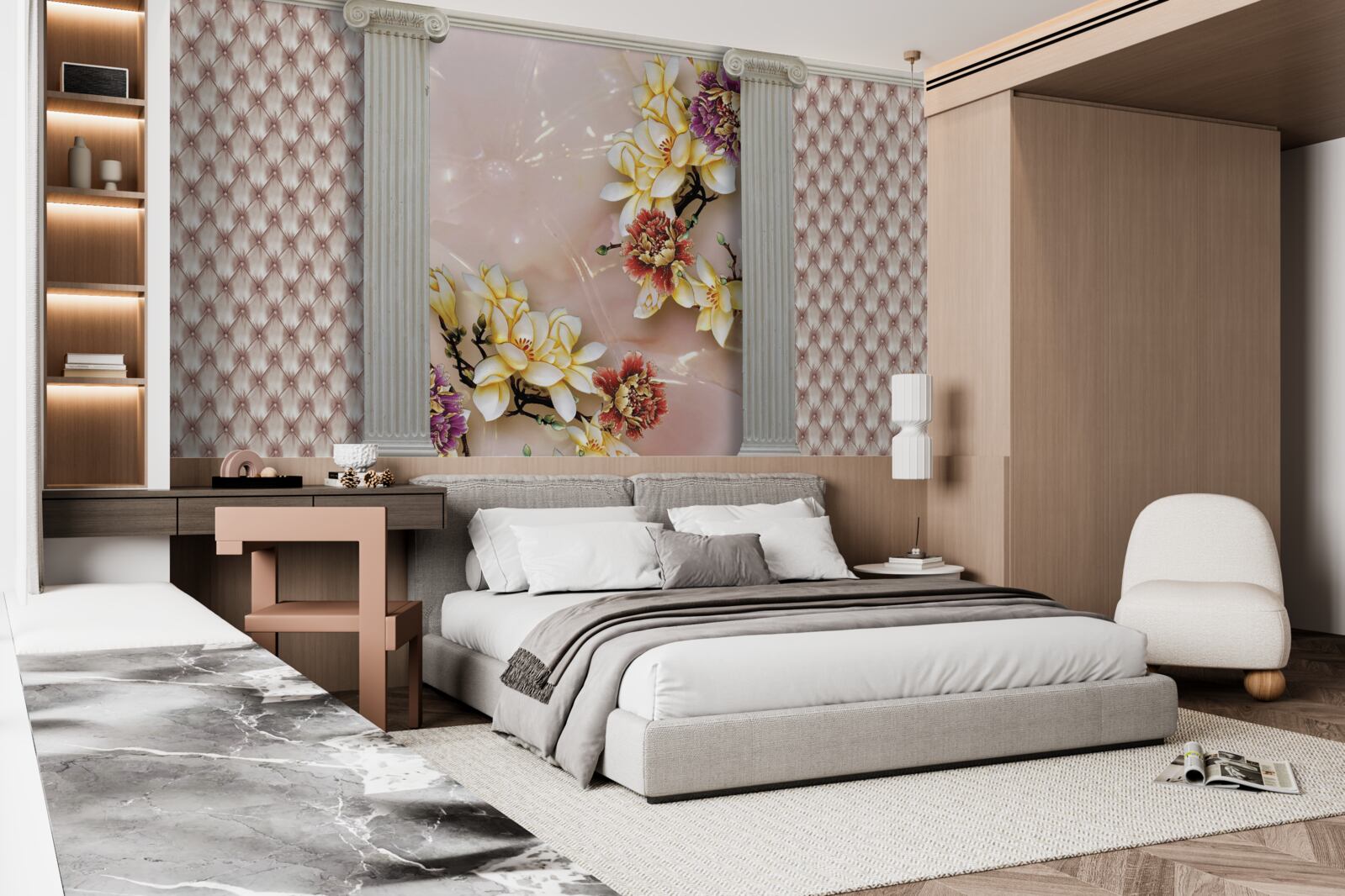 Fototapeta staré vysoké oblúky a zlaté kvety