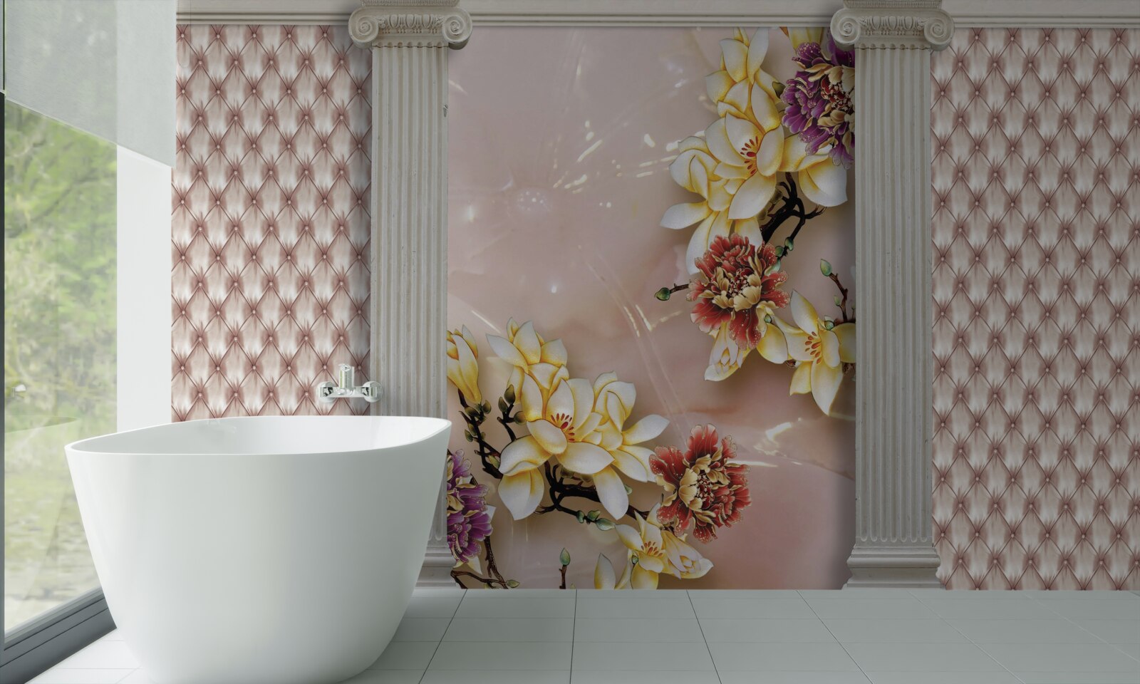 Fototapeta staré vysoké oblúky a zlaté kvety