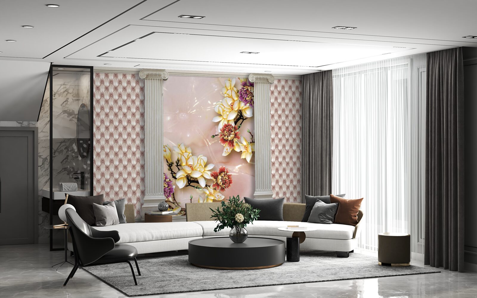 Fototapeta staré vysoké oblúky a zlaté kvety