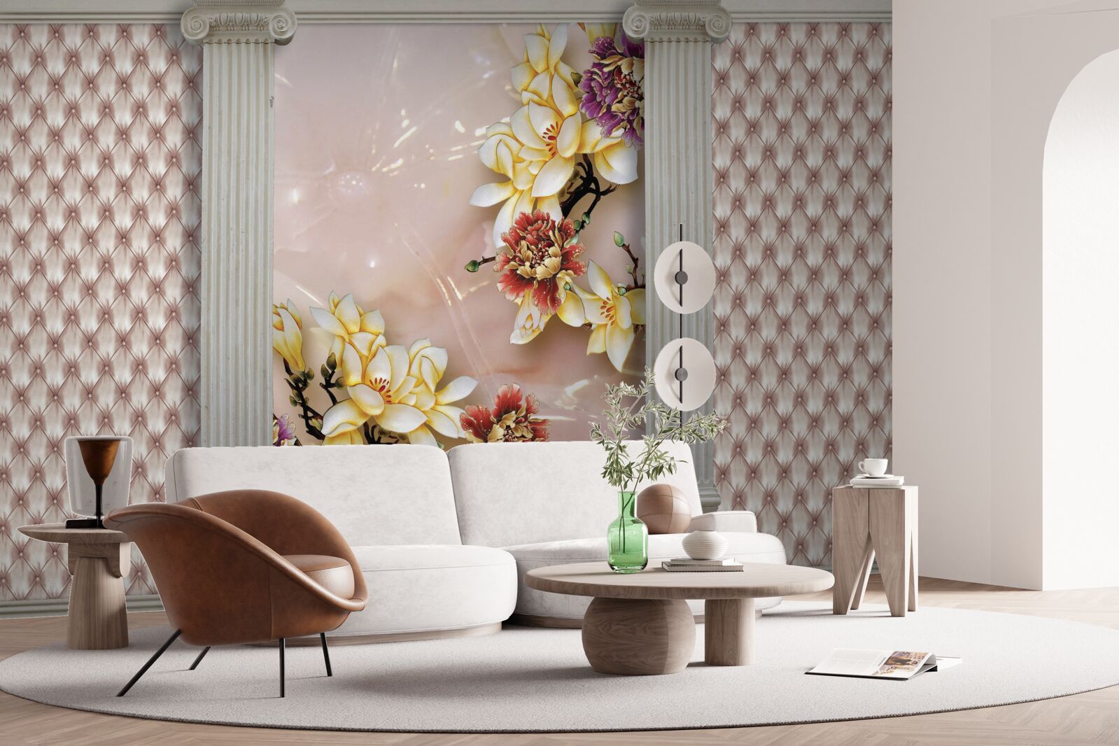 Fototapeta staré vysoké oblúky a zlaté kvety