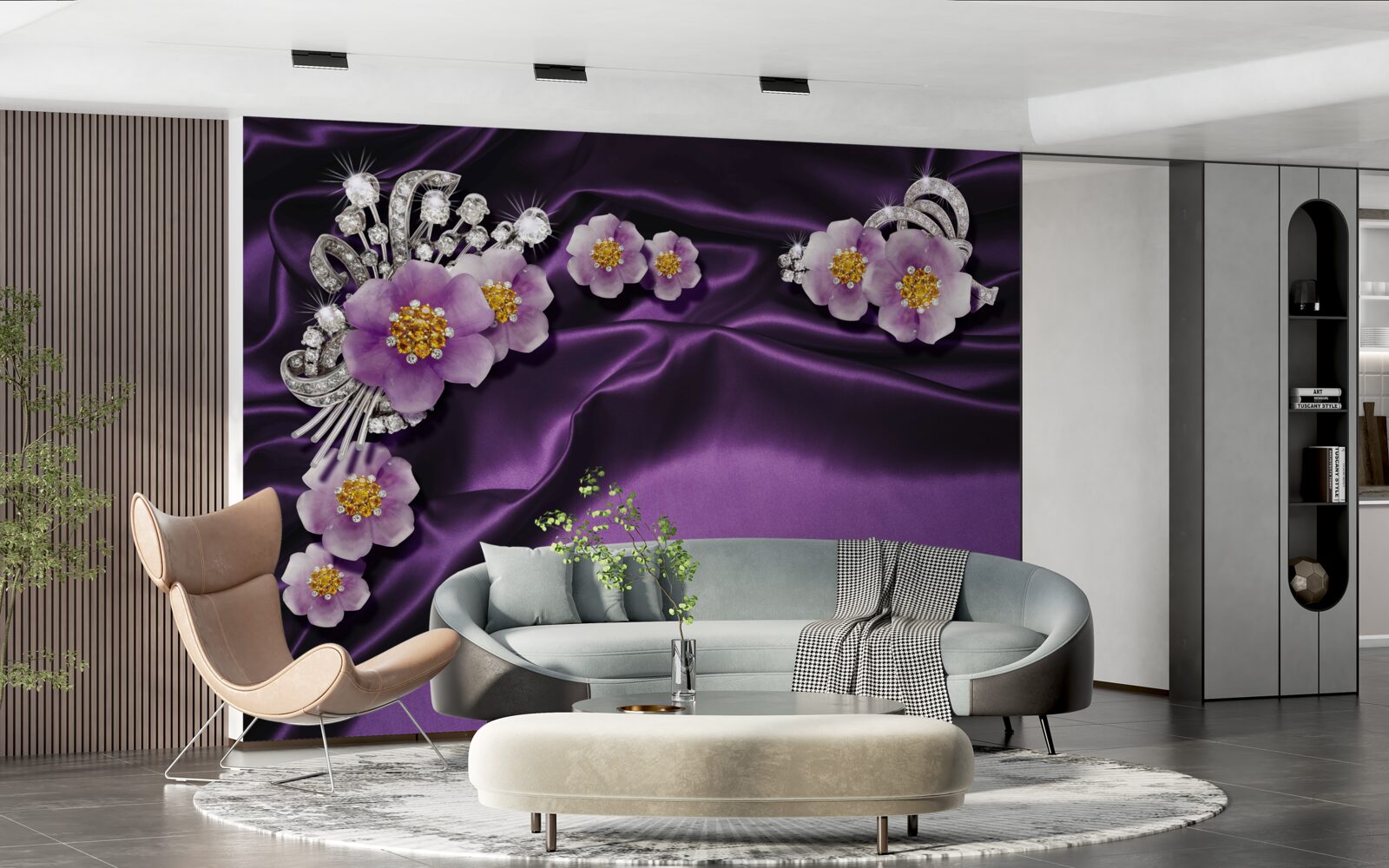 Fototapeta orgovánové kvety na tmavom hodvábe so striebornými akcentmi