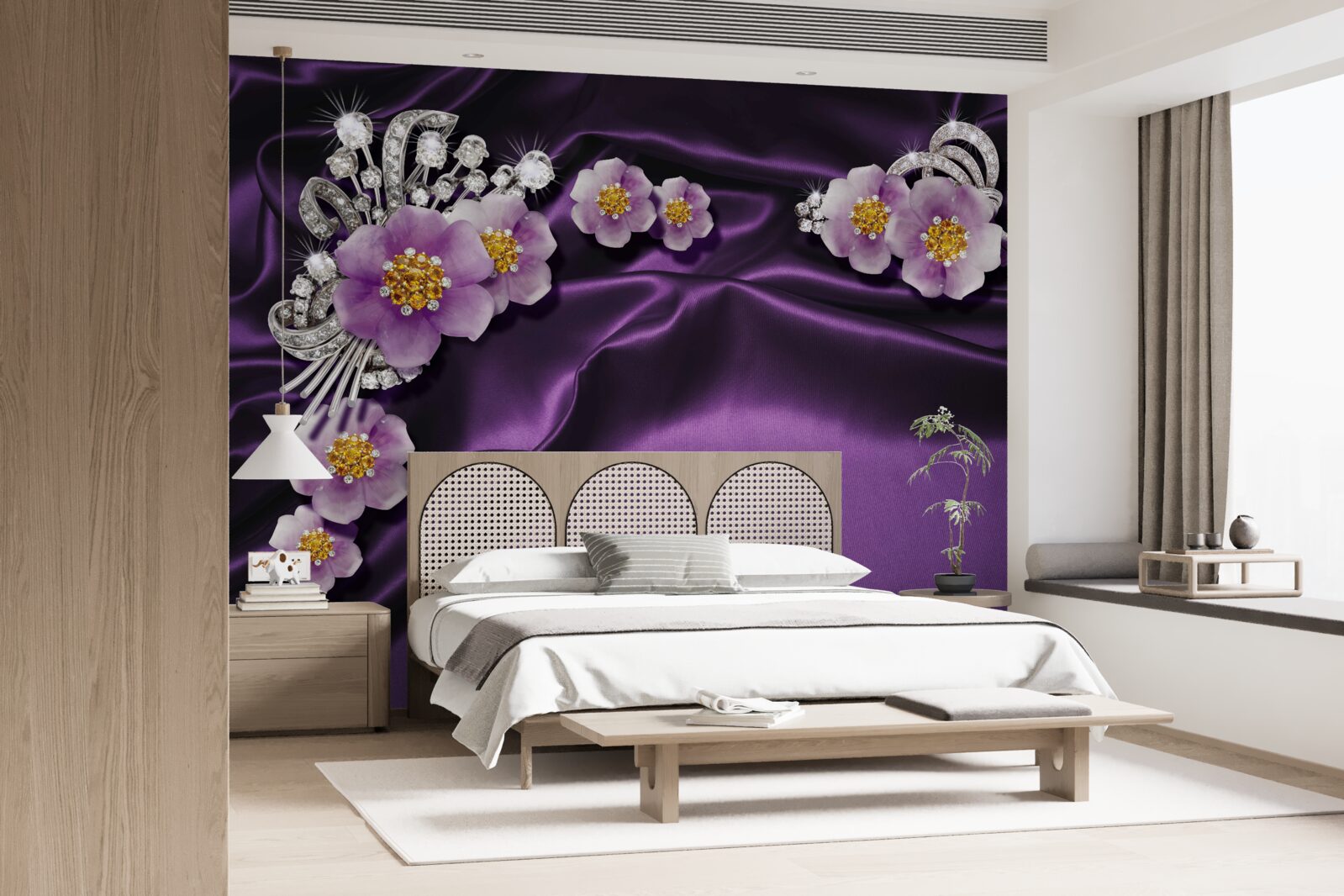 Fototapeta orgovánové kvety na tmavom hodvábe so striebornými akcentmi