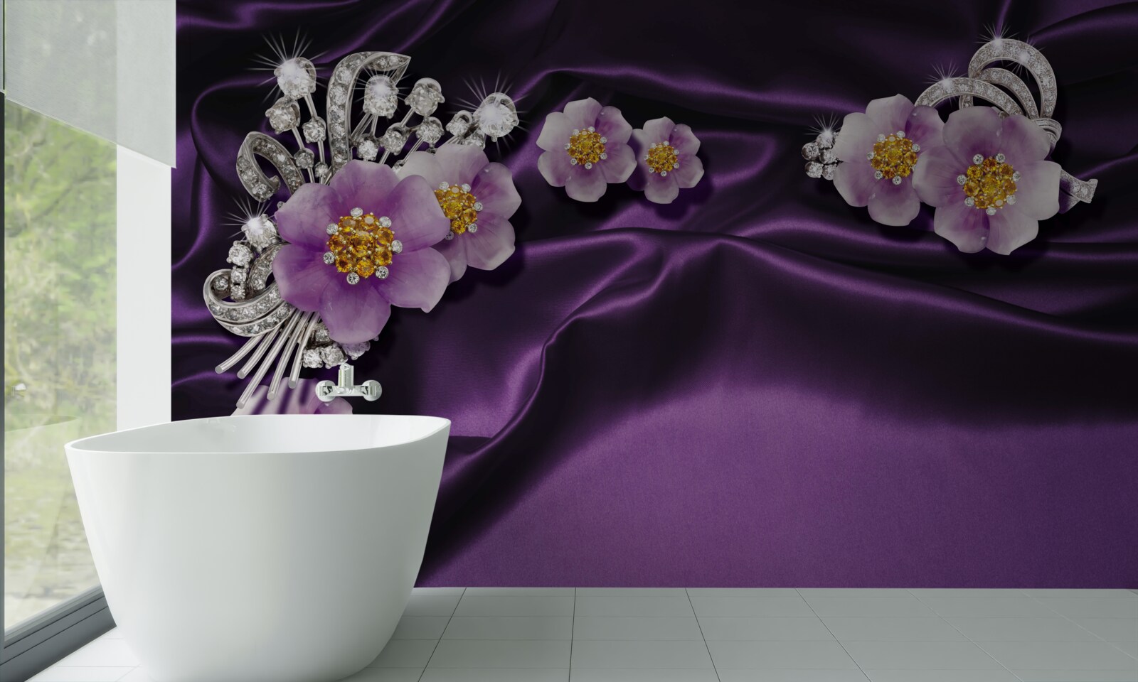 Fototapeta orgovánové kvety na tmavom hodvábe so striebornými akcentmi