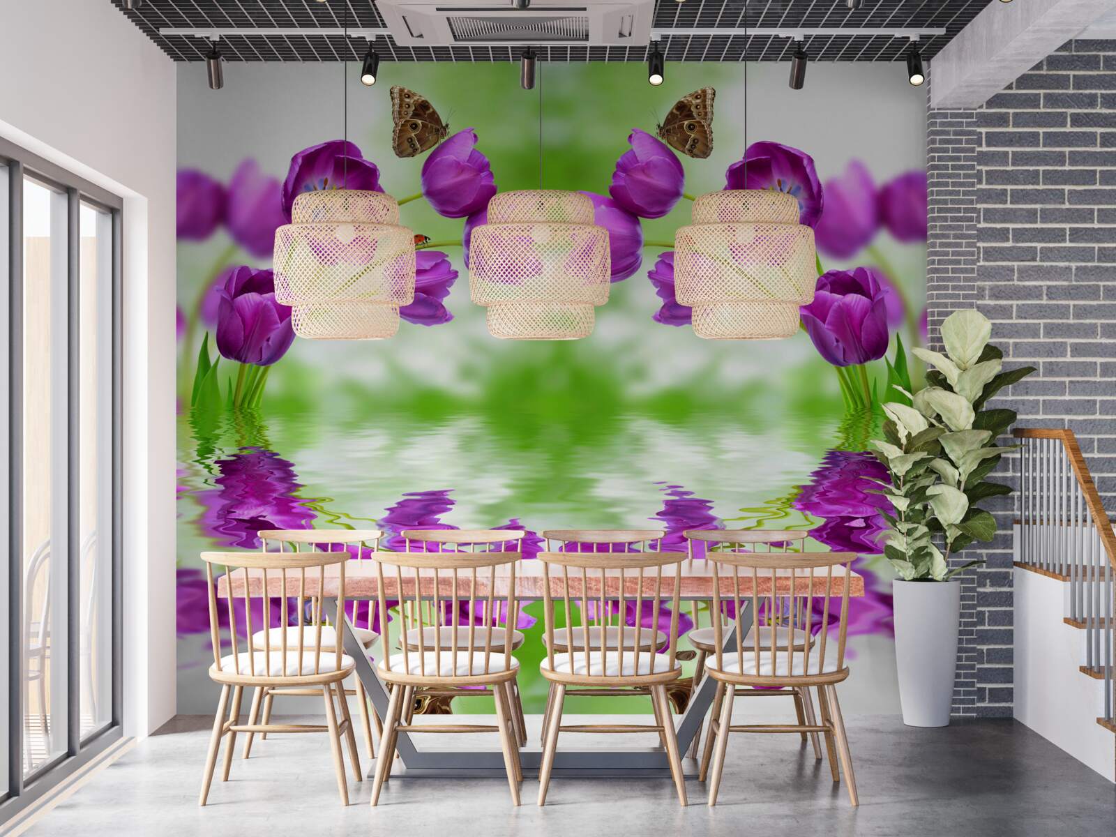 Fototapeta kvety odrážajú motýľ, ktorý na ne odpovie vode