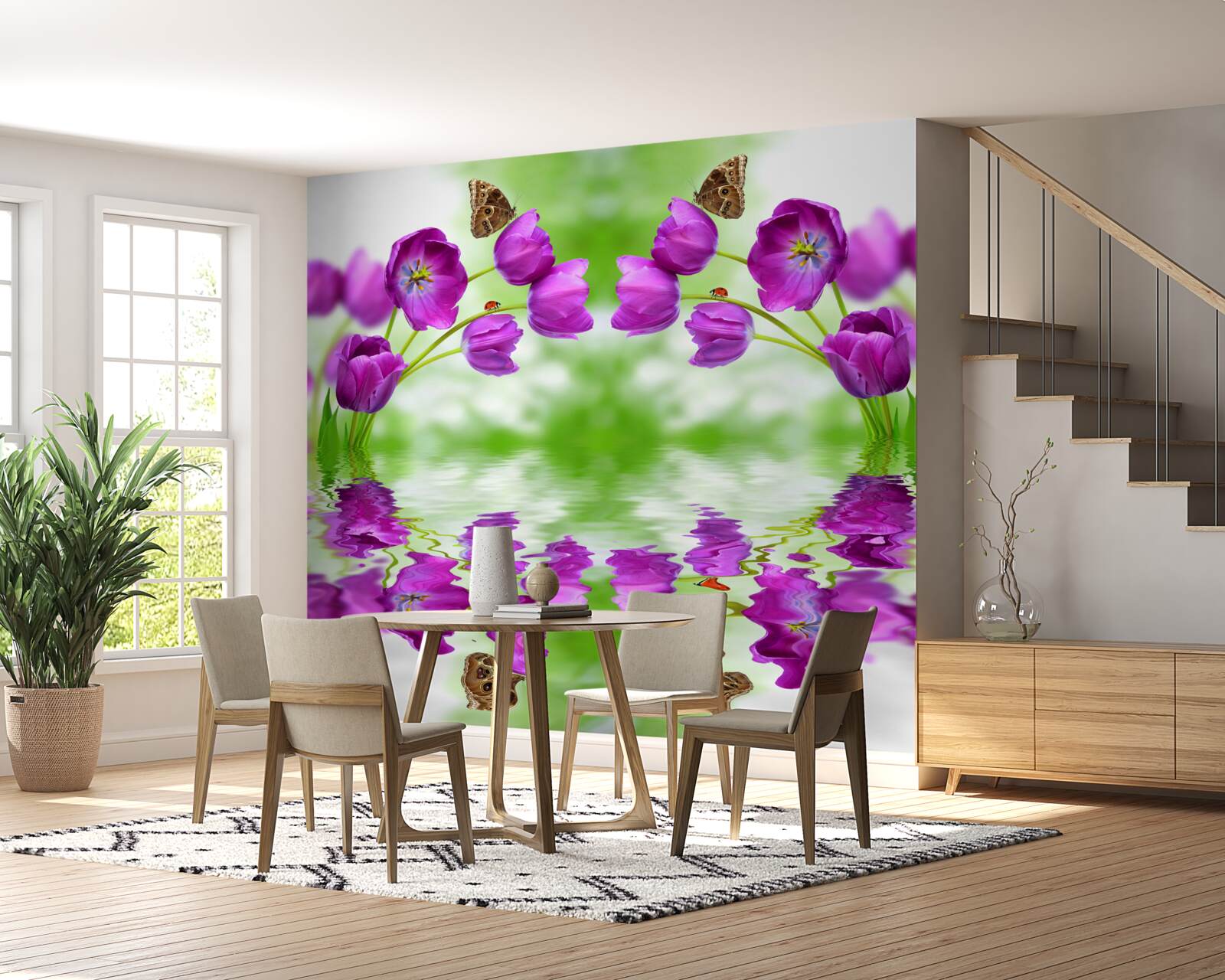 Fototapeta kvety odrážajú motýľ, ktorý na ne odpovie vode