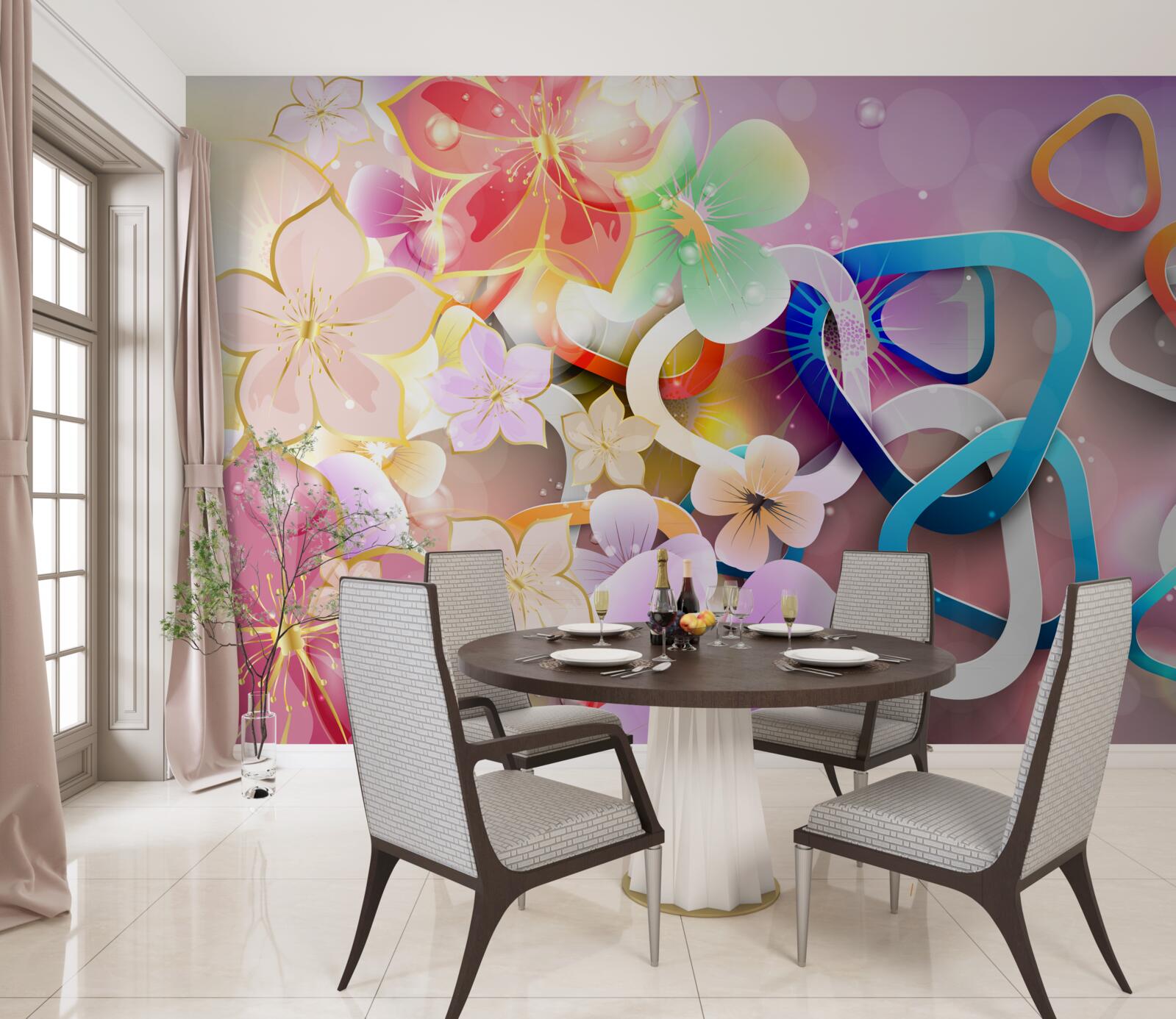 Fototapeta kvety so sýtymi farbami a zlatými akcentmi