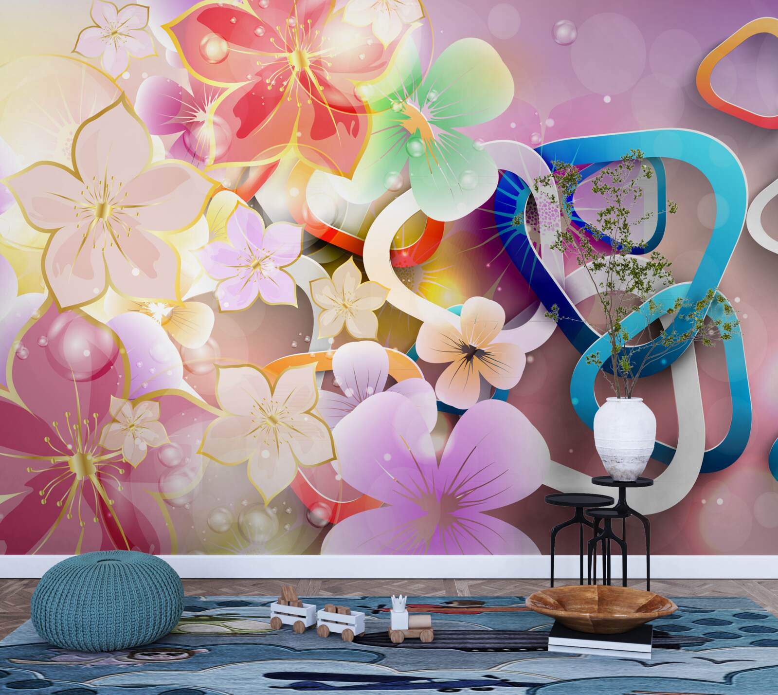 Fototapeta kvety so sýtymi farbami a zlatými akcentmi