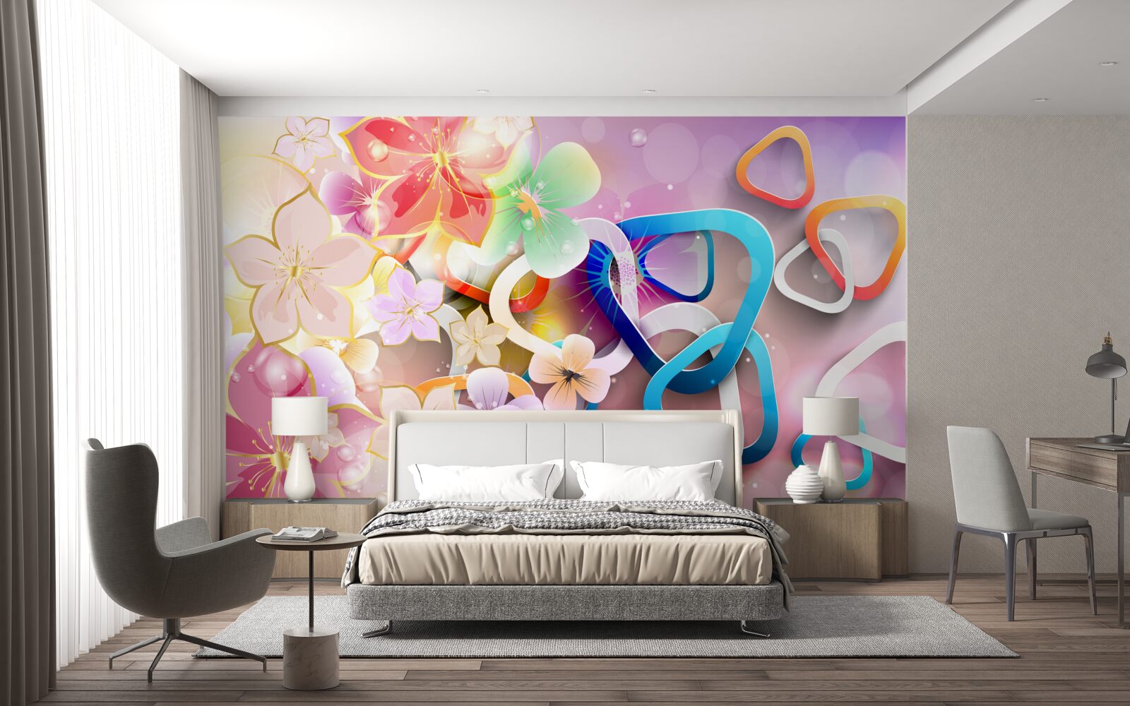 Fototapeta kvety so sýtymi farbami a zlatými akcentmi