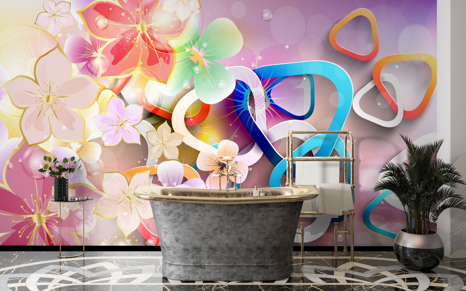 Fototapeta kvety so sýtymi farbami a zlatými akcentmi