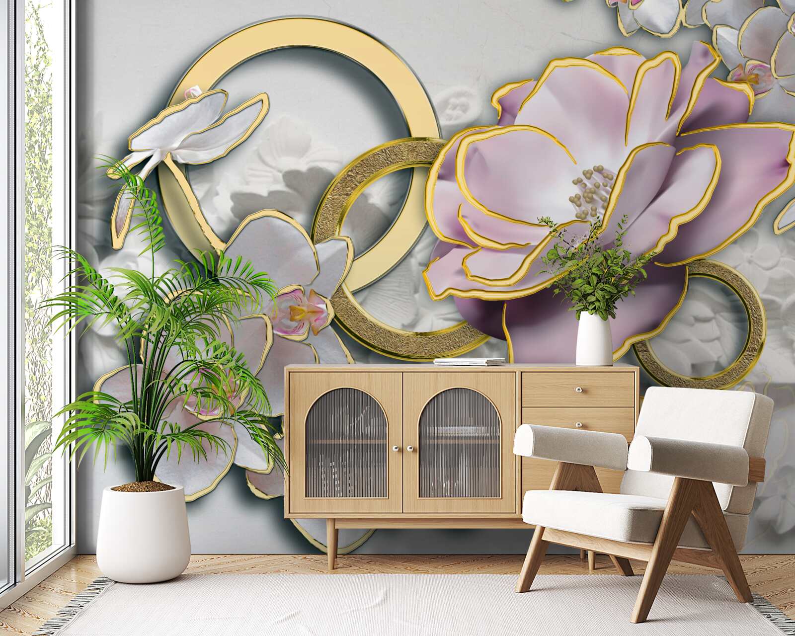 Fototapeta lesklé a zlaté kvety na oblohe