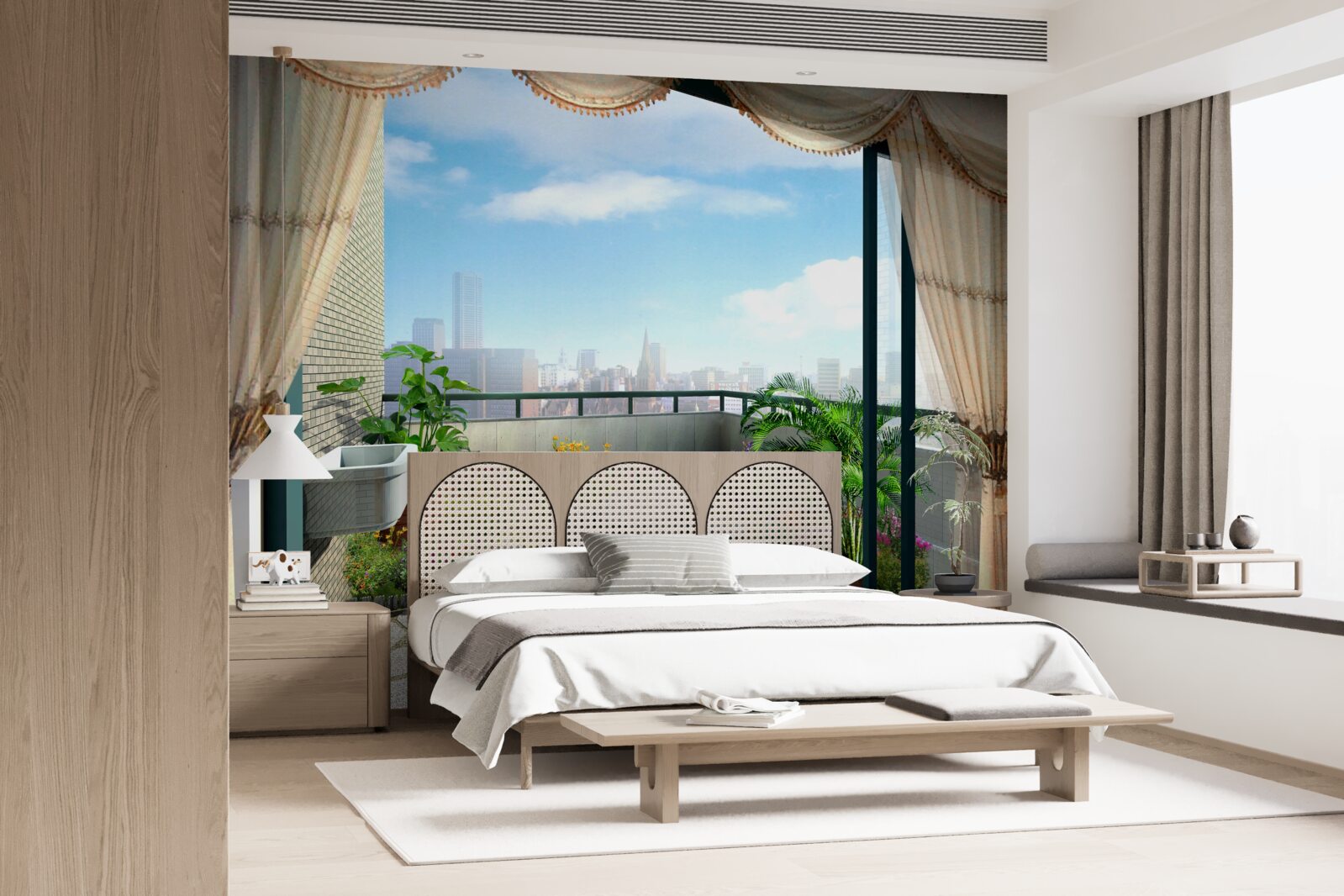 Fototapeta loggia s nádherným výhľadom na letné mesto