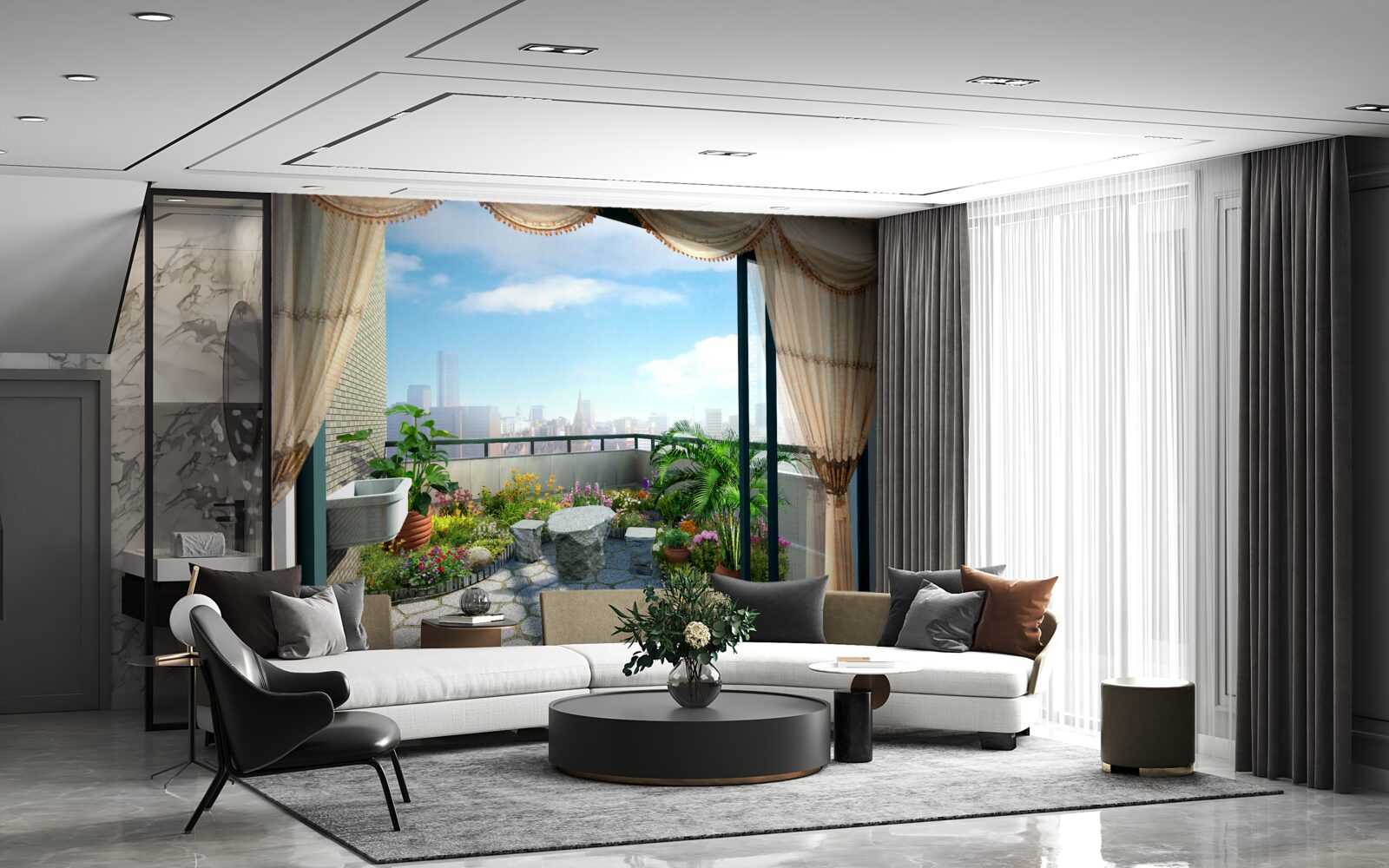 Fototapeta loggia s nádherným výhľadom na letné mesto