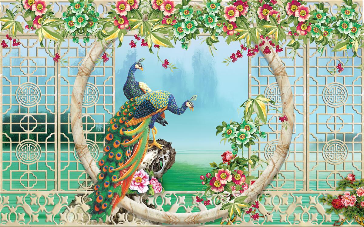 Fototapeta nádherné bažanty na kruhovom moste nad vodou