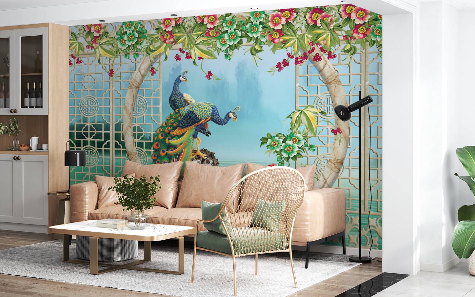 Fototapeta nádherné bažanty na kruhovom moste nad vodou