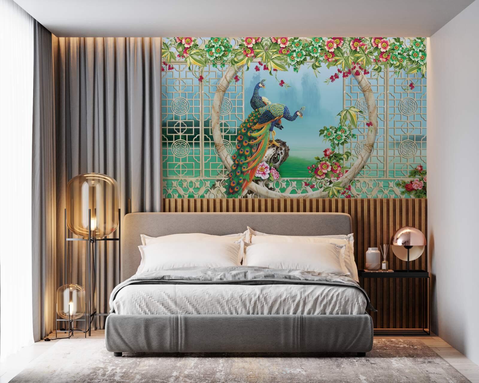 Fototapeta nádherné bažanty na kruhovom moste nad vodou