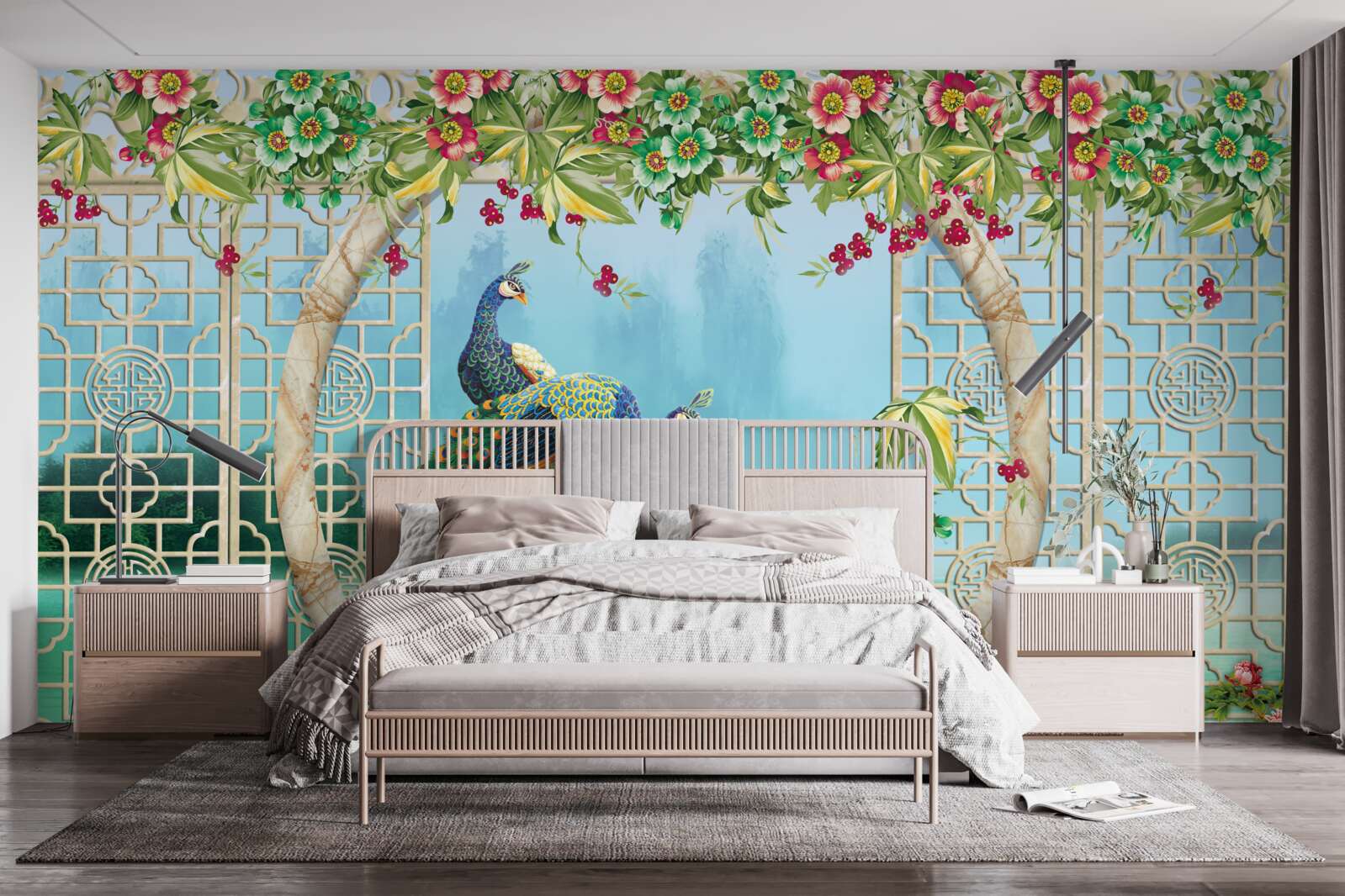 Fototapeta nádherné bažanty na kruhovom moste nad vodou