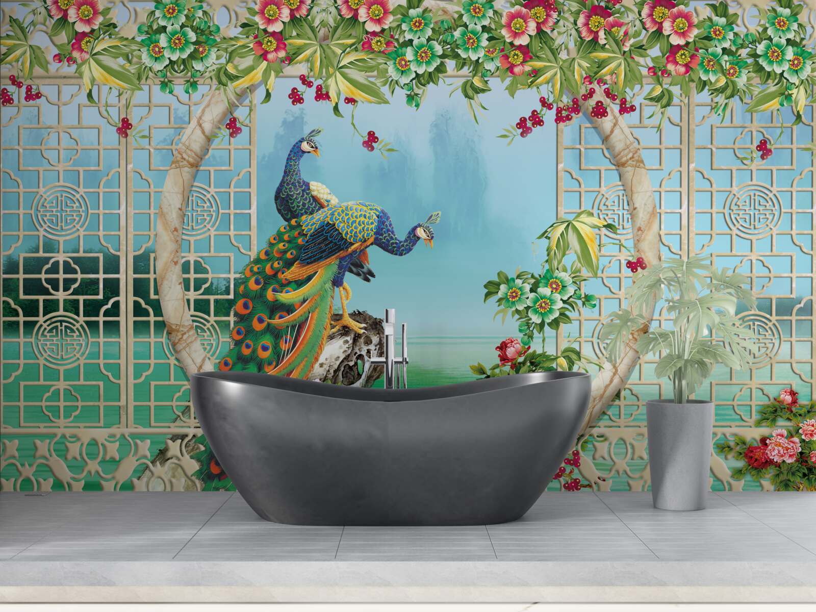 Fototapeta nádherné bažanty na kruhovom moste nad vodou