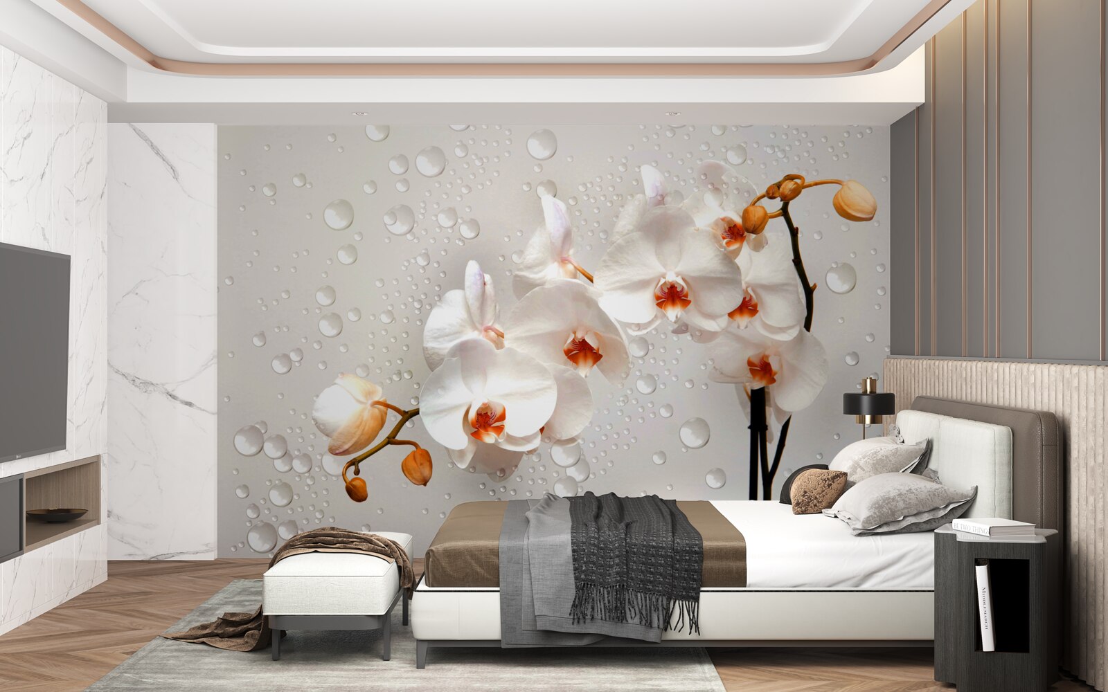 Fototapeta Veľké dažďové kvapky pokrývajú biele lotosové kvety