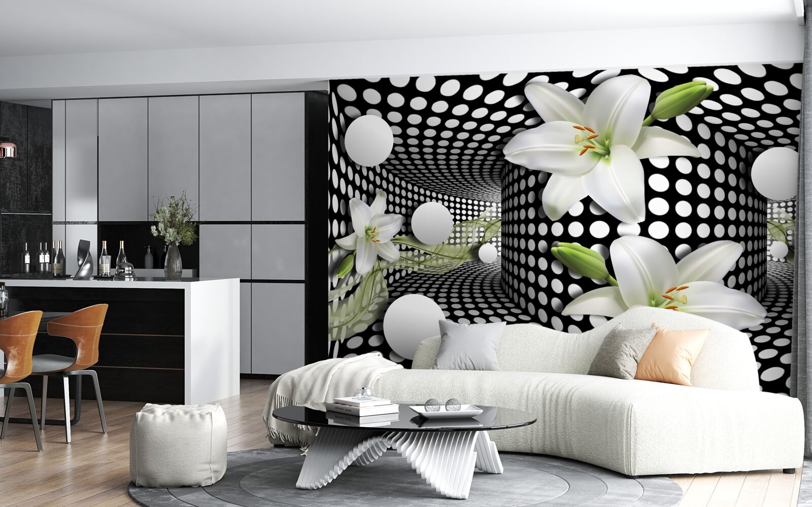 Fototapeta biele lotosy v abstraktnej prechádzke