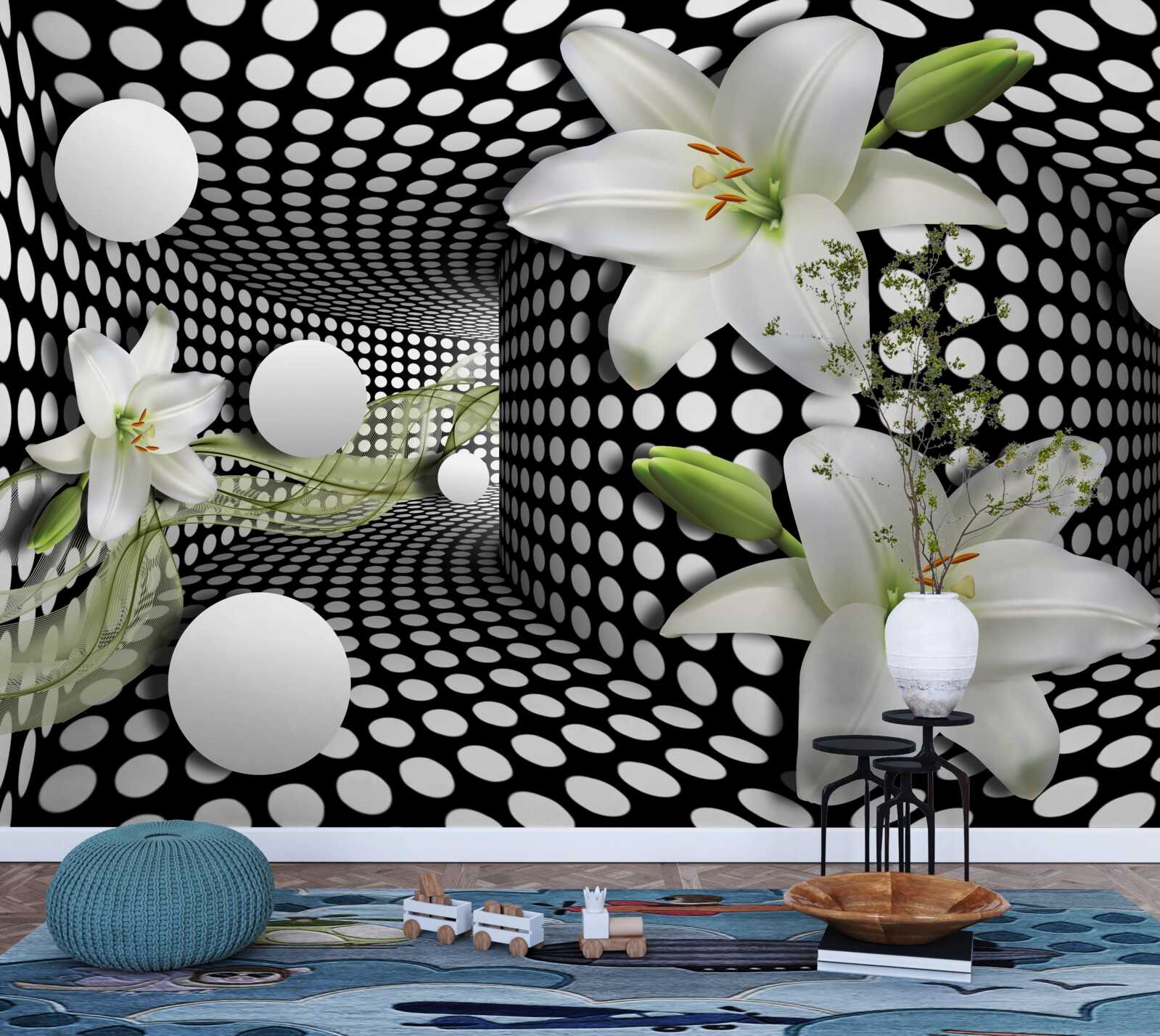 Fototapeta biele lotosy v abstraktnej prechádzke