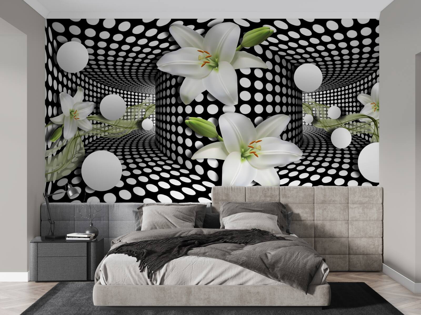 Fototapeta biele lotosy v abstraktnej prechádzke