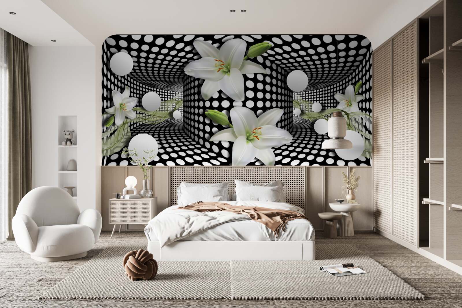 Fototapeta biele lotosy v abstraktnej prechádzke