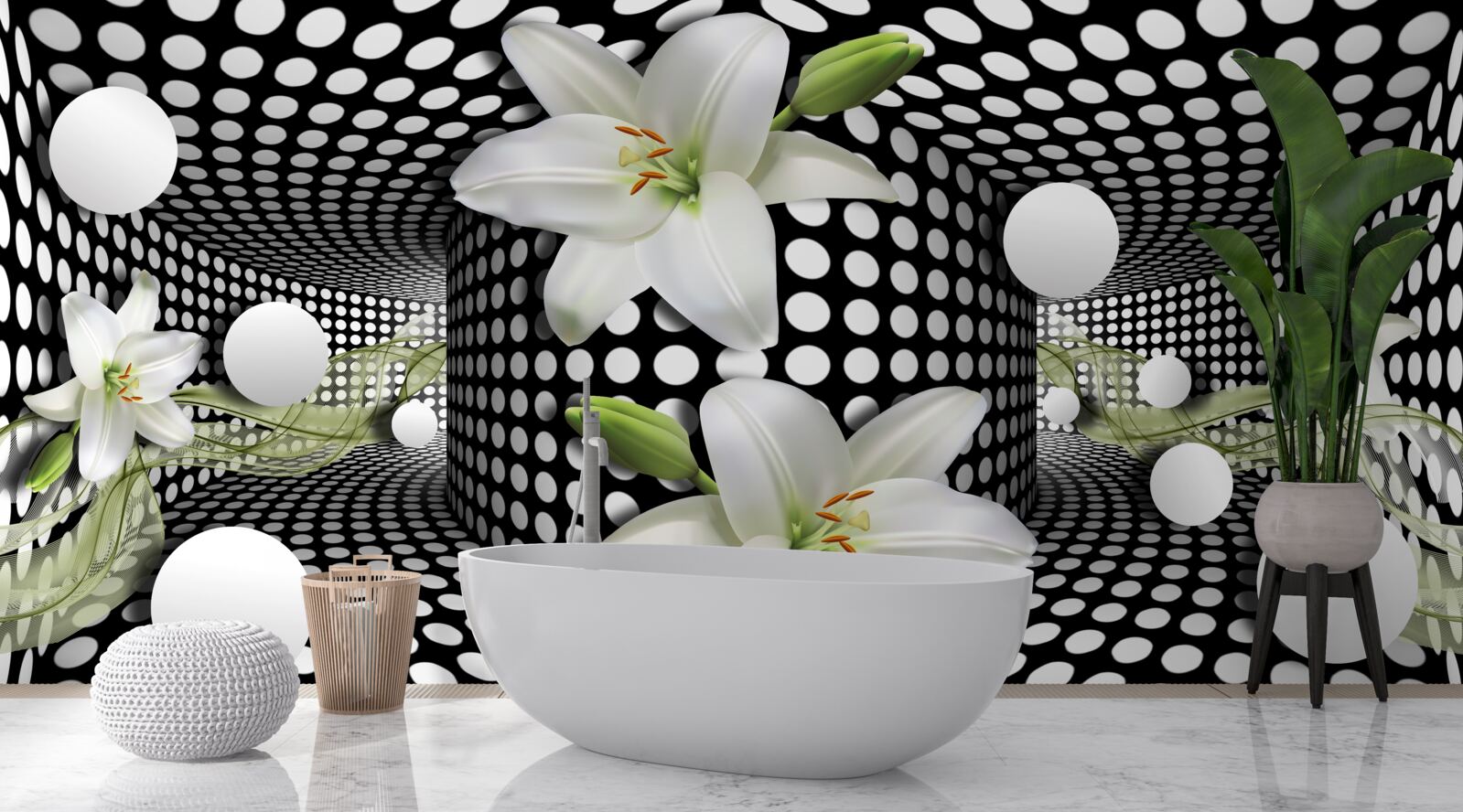 Fototapeta biele lotosy v abstraktnej prechádzke