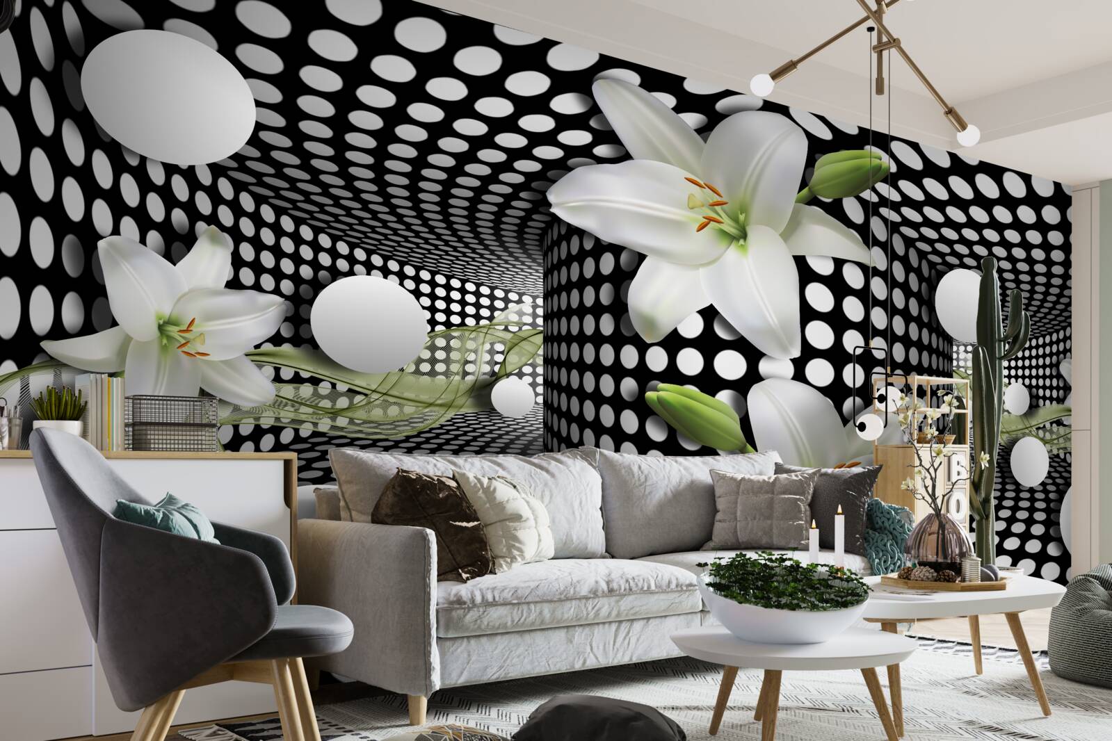 Fototapeta biele lotosy v abstraktnej prechádzke