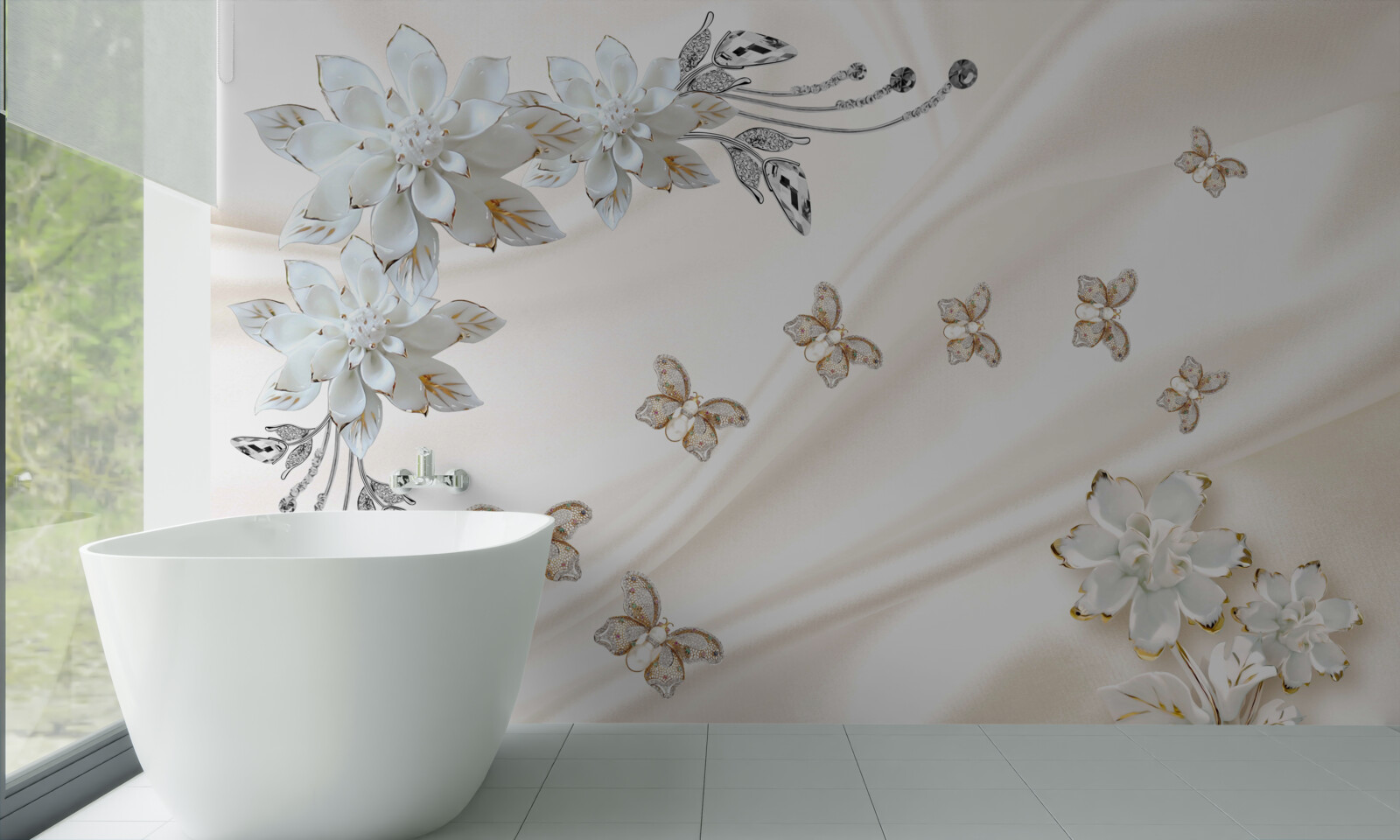 Fototapeta nad kvetmi vlajú hodvábne motýle