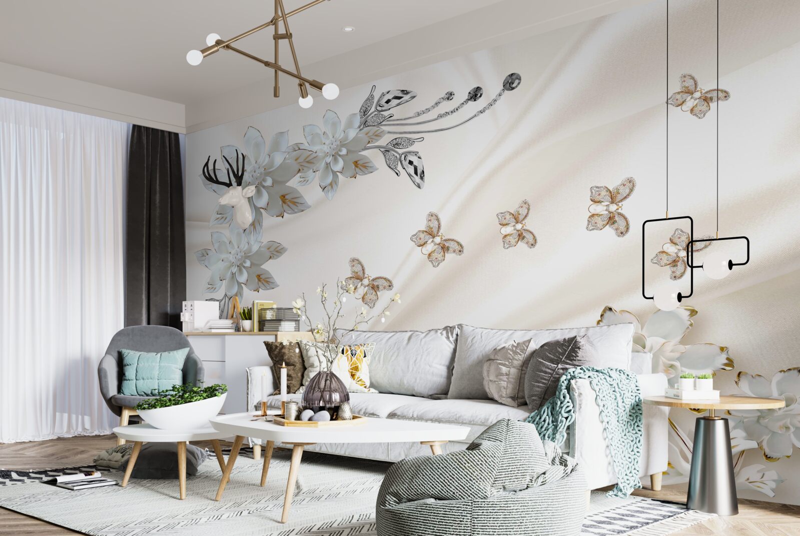 Fototapeta nad kvetmi vlajú hodvábne motýle