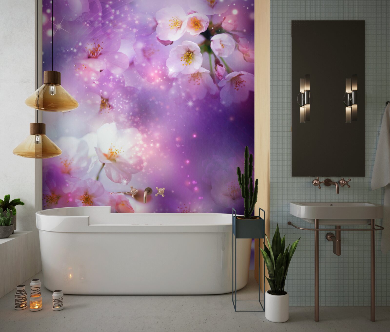 Fototapeta svetlé kvety na fialovom pozadí