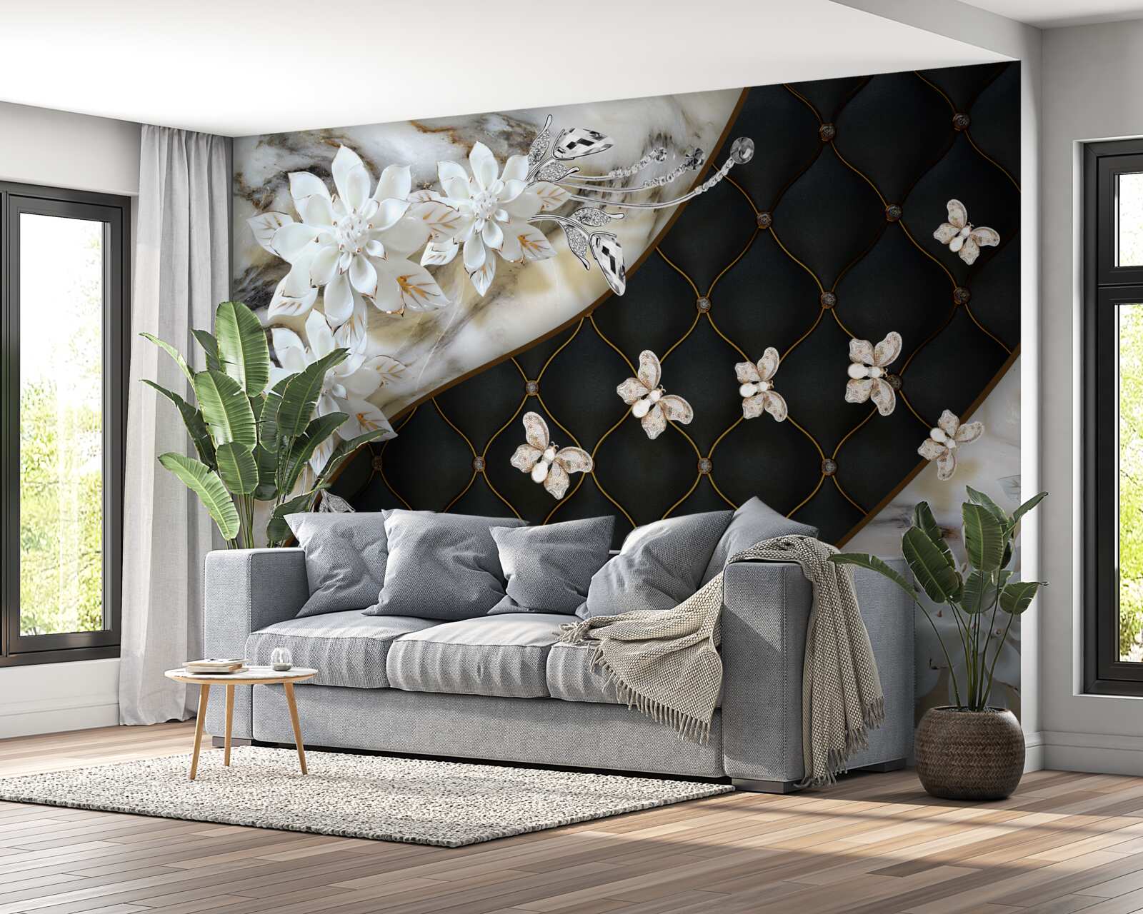 Fototapeta motýle padajú na kvety