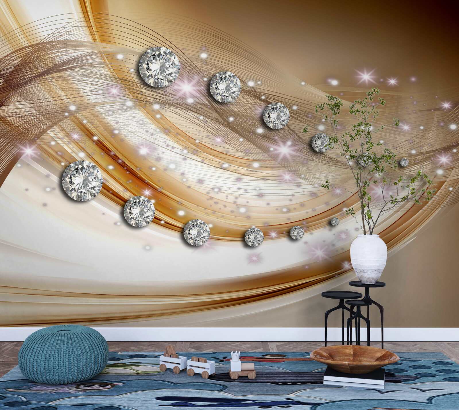 Fototapeta zlatý hodváb s diamantmi