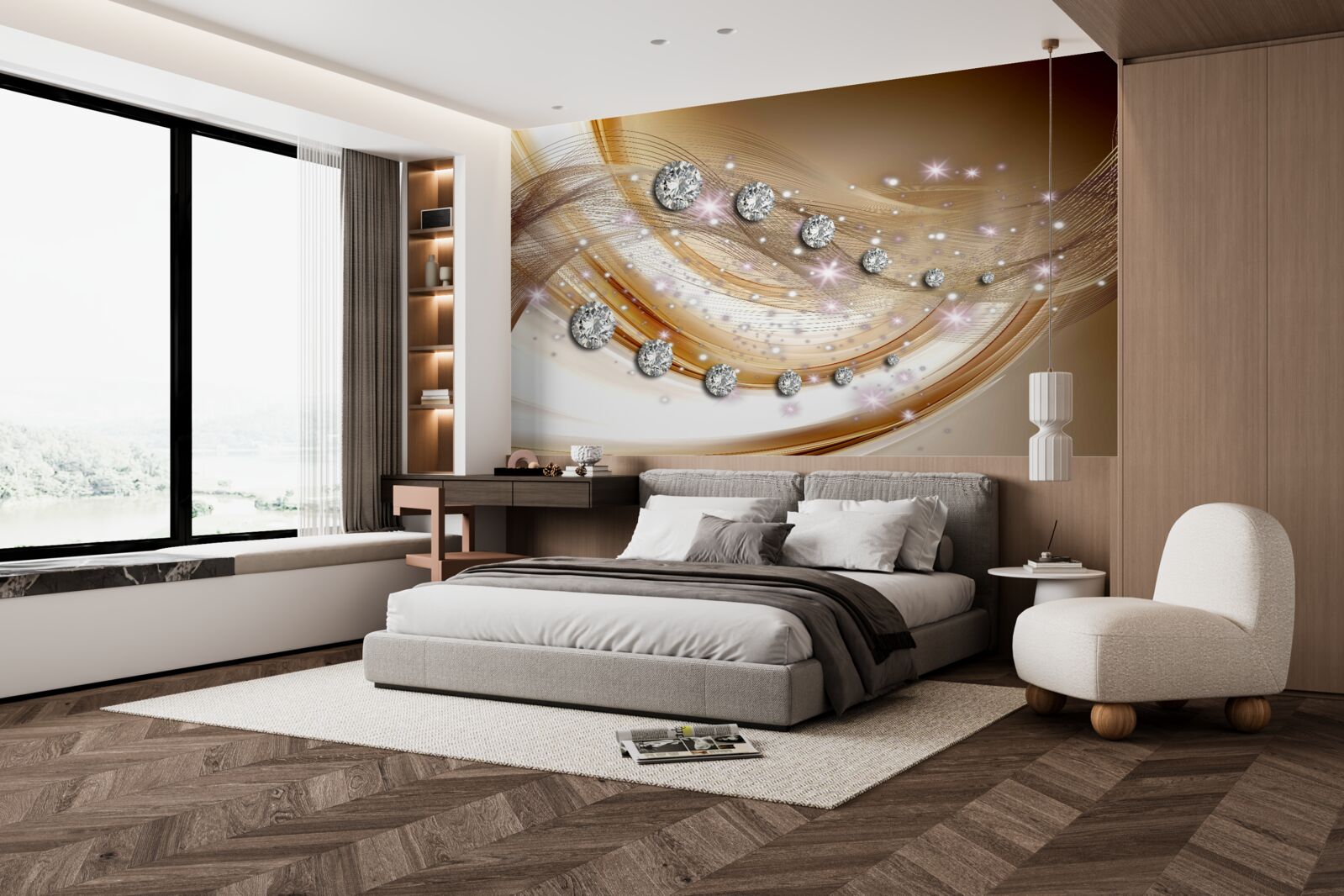 Fototapeta zlatý hodváb s diamantmi