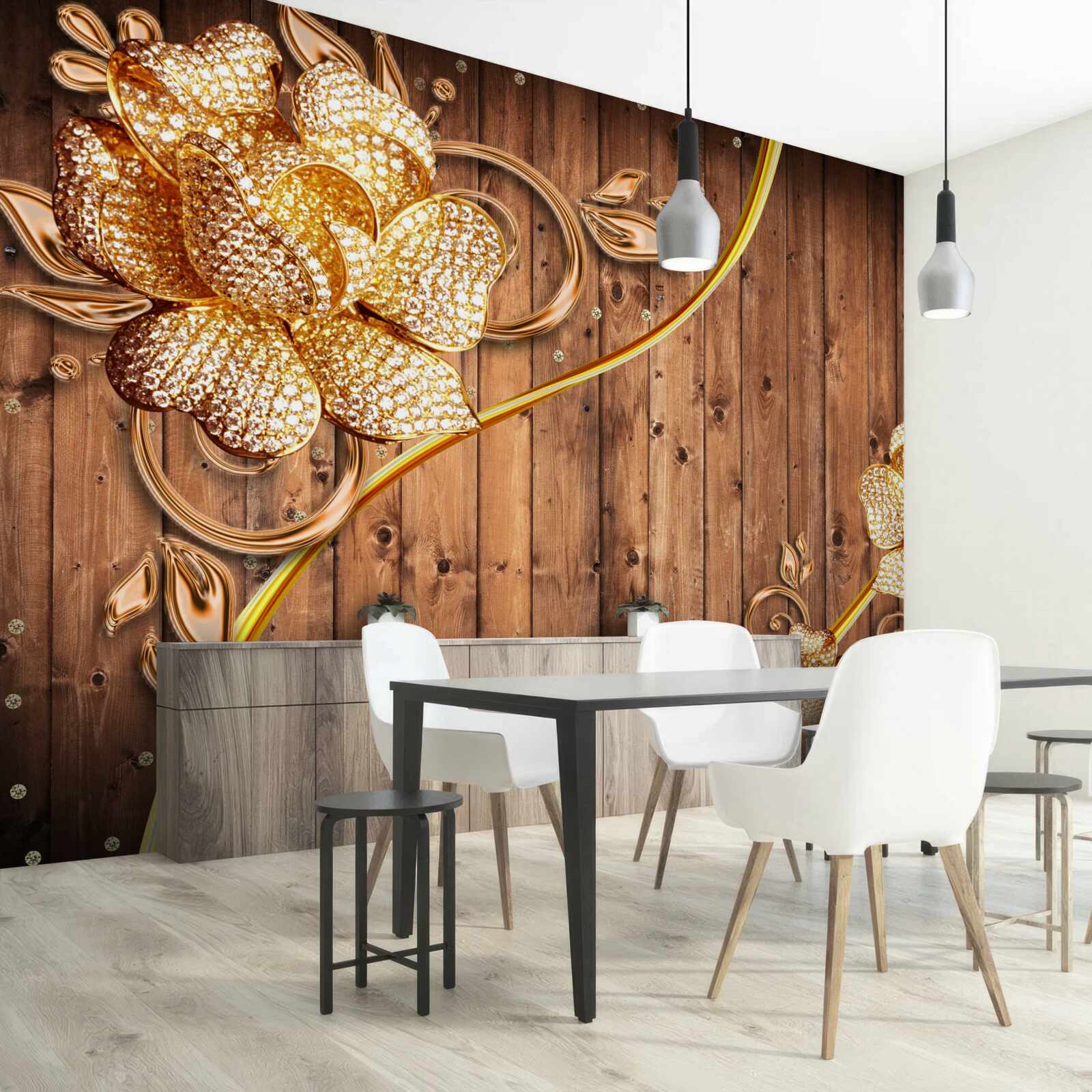 Fototapeta zlaté kvety a strmé konáre