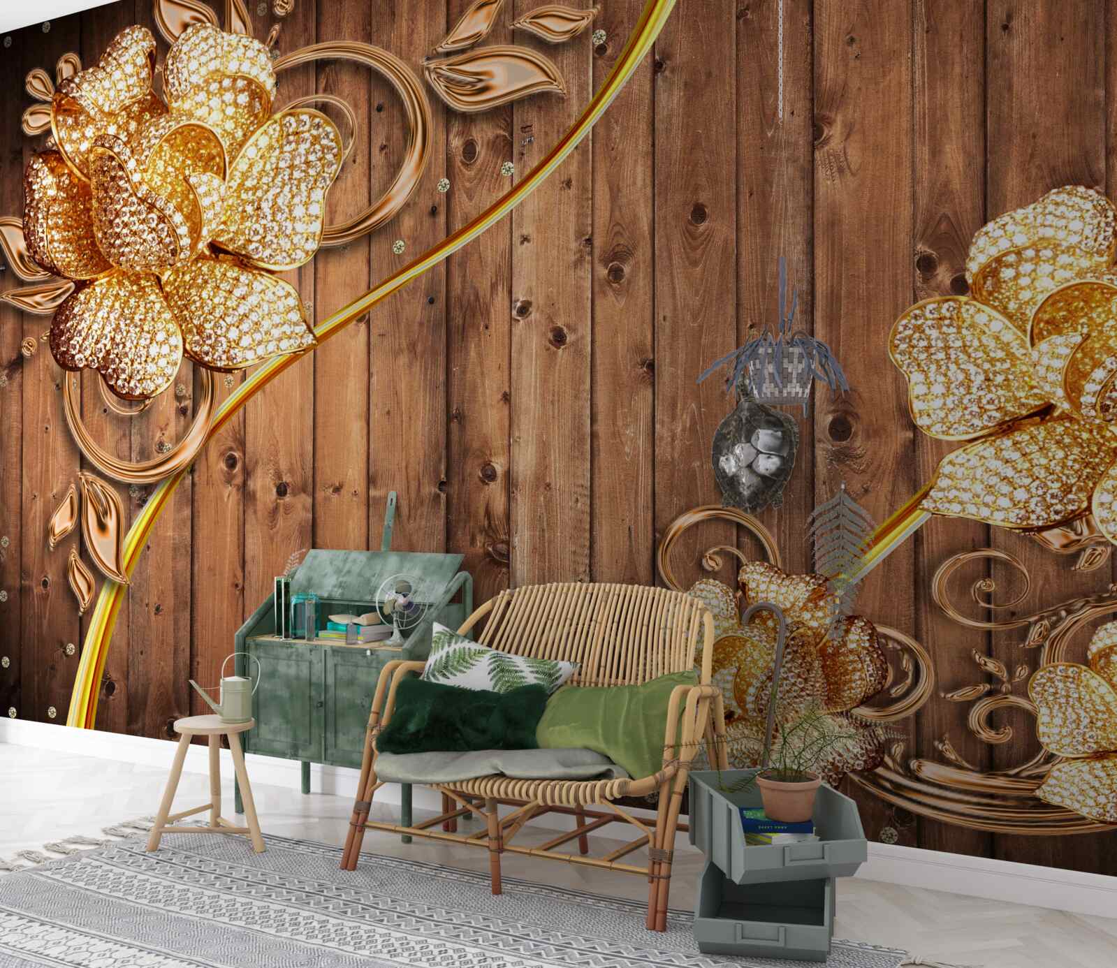 Fototapeta zlaté kvety a strmé konáre