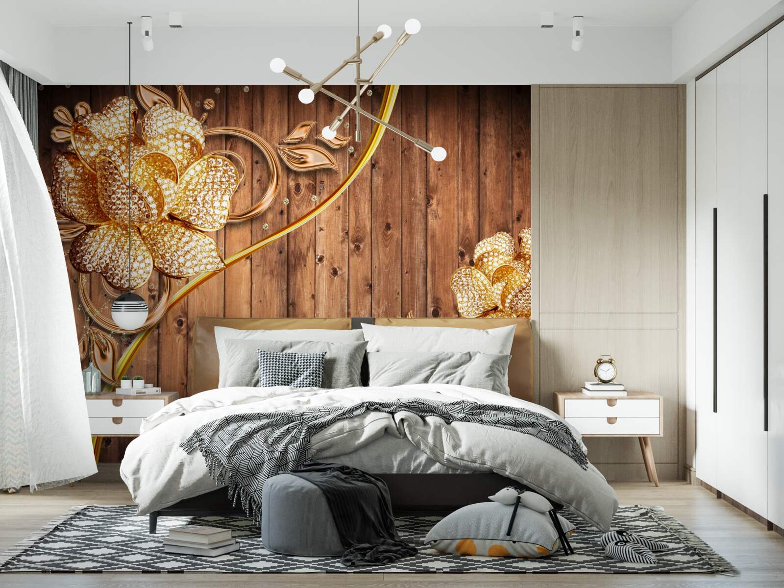 Fototapeta zlaté kvety a strmé konáre