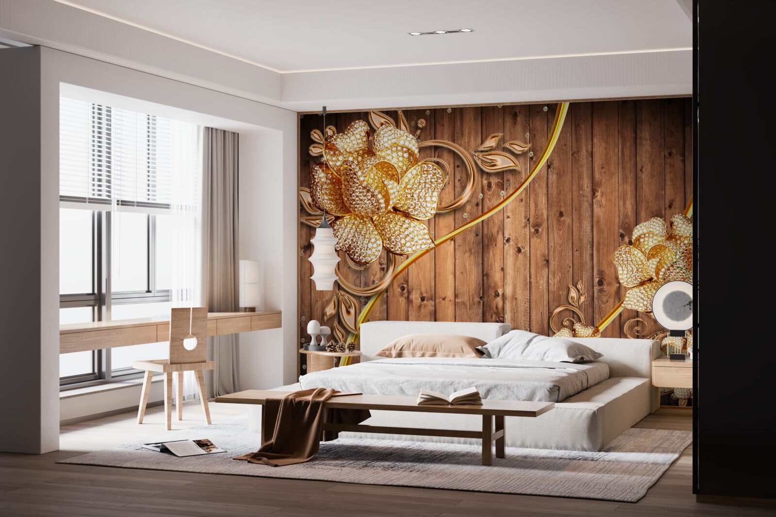 Fototapeta zlaté kvety a strmé konáre