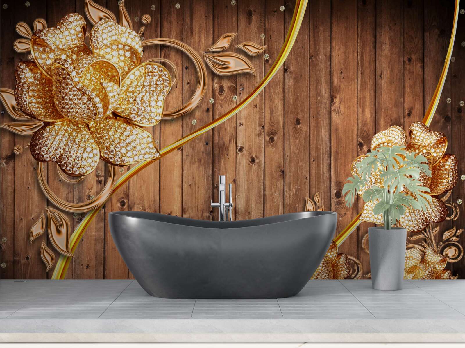 Fototapeta zlaté kvety a strmé konáre