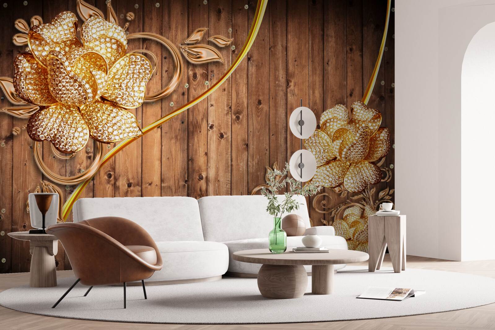 Fototapeta zlaté kvety a strmé konáre