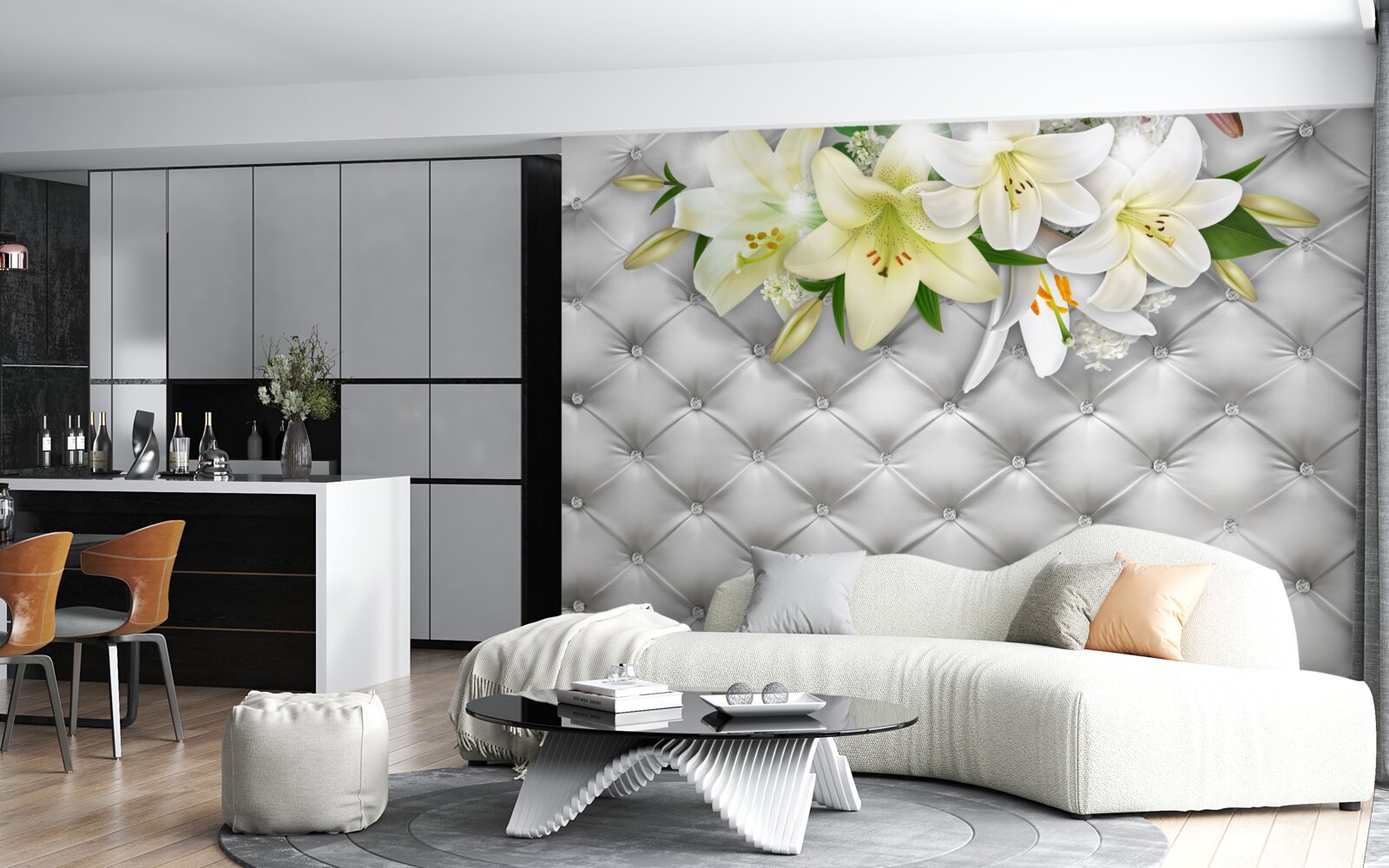 Fototapeta látka s perličkami v bielom kvetinovom vzore